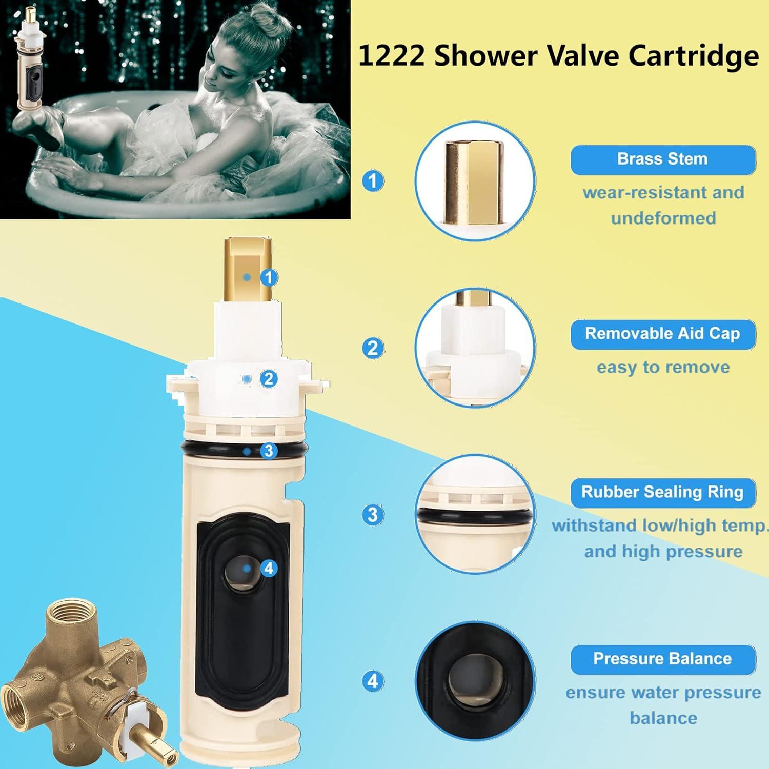 1222 Replacement Cartridge with Moen 104421 Cartridge Puller Removal Tool Retainer Clip Compatible with Moen One-Hanlde Posi Temp 1222B Shower Bathtub Faucet (1222 cartridge +104421 cartridge puller)