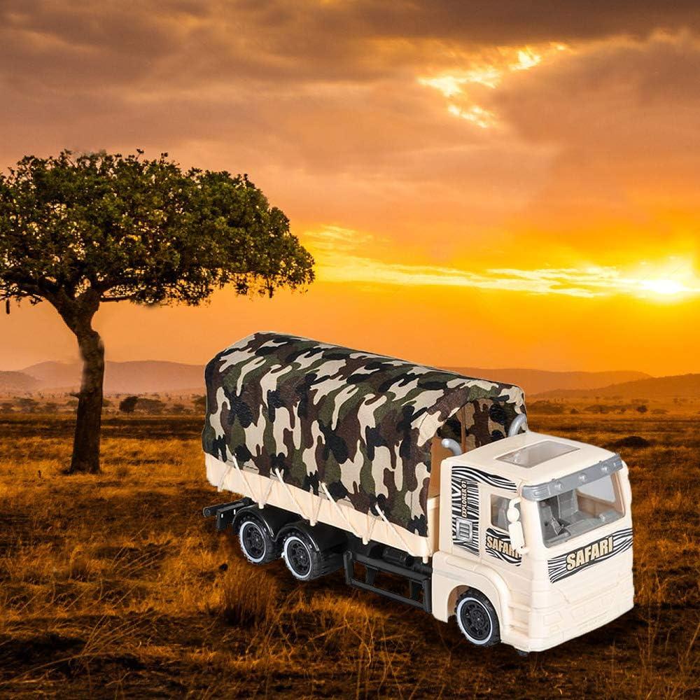 ArtCreativity Push and Go Transportation Safari Truck - Unique Animal Figurines Storage - Durable Plastic Truck with Fabric Cover - Best Birthday for Boys and Girls, Carnival Prize