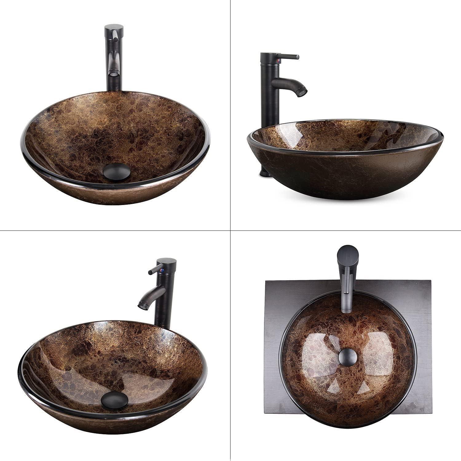 16" L x 16" W Glass Bathroom Vessel Sink Square Tempered Glass Art Basin Above Counter Bathroom Sink