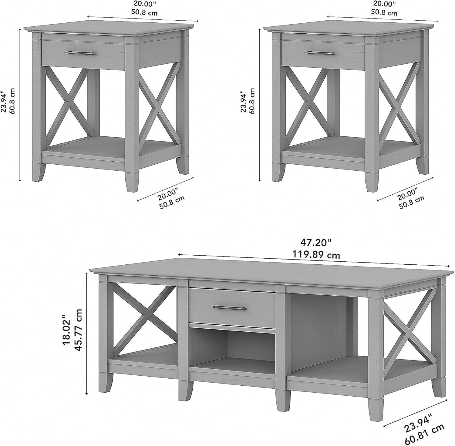 Key West Coffee Table with Set of 2 End Tables in Linen White - Engineered Wood