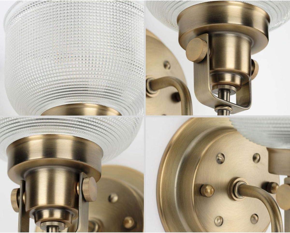 Archie Collection Four-Light Vintage Brass Clear Double Prismatic Glass Coastal Bath Vanity Light