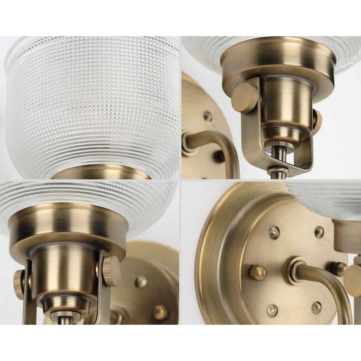 Archie Collection Four-Light Vintage Brass Clear Double Prismatic Glass Coastal Bath Vanity Light