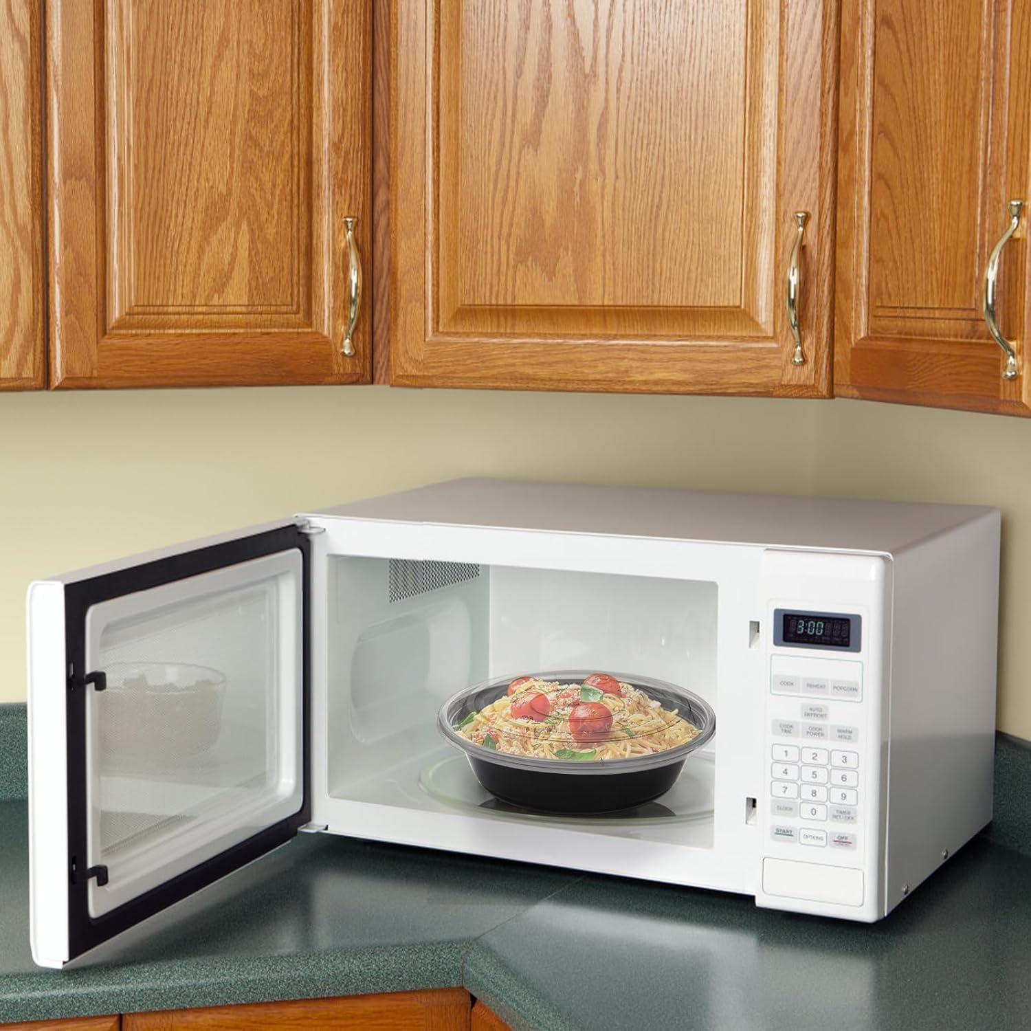 Diska NuLife 48oz Round Food Container 50 Pcs | Black PP Polypropylene Containers With Lids For Storage | Microwave & Freezer Safe | Eco-Friendly, BPA-Free