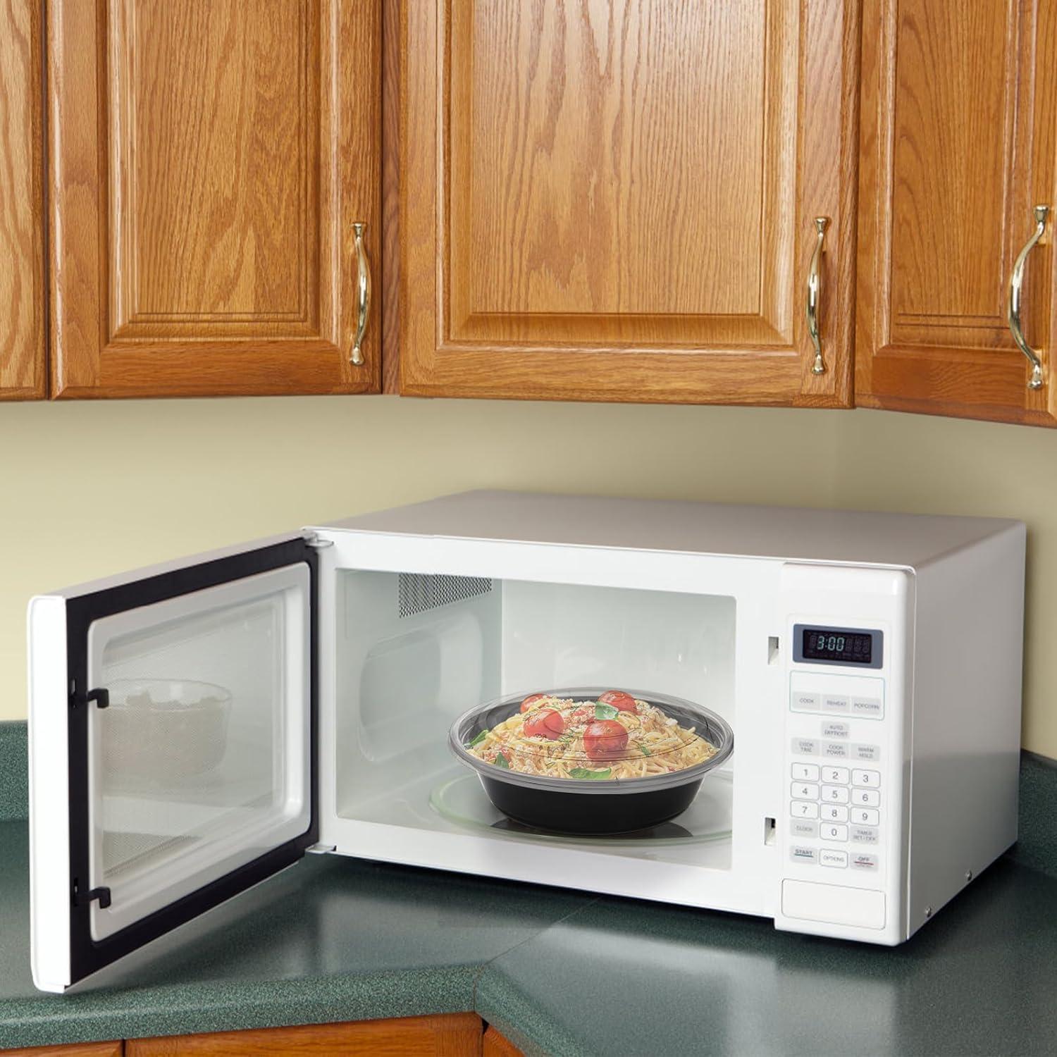 Diska NuLife 48oz Round Food Container 50 Pcs | Black PP Polypropylene Containers With Lids For Storage | Microwave & Freezer Safe | Eco-Friendly, BPA-Free