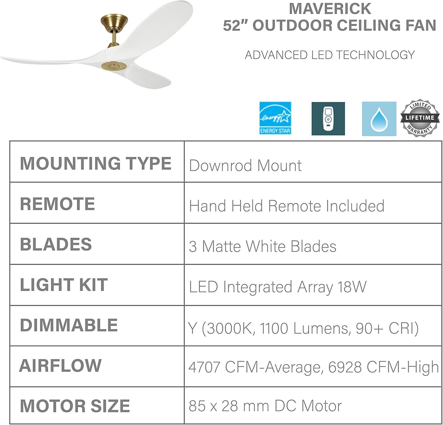 52" Burnished Brass and White 3-Blade Ceiling Fan with Remote