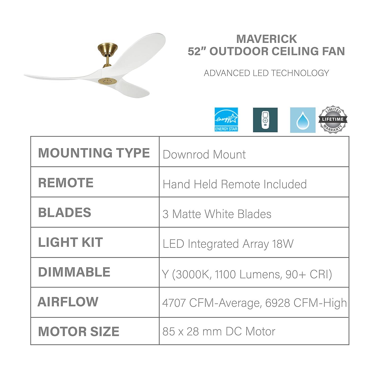 52" Burnished Brass and White 3-Blade Ceiling Fan with Remote