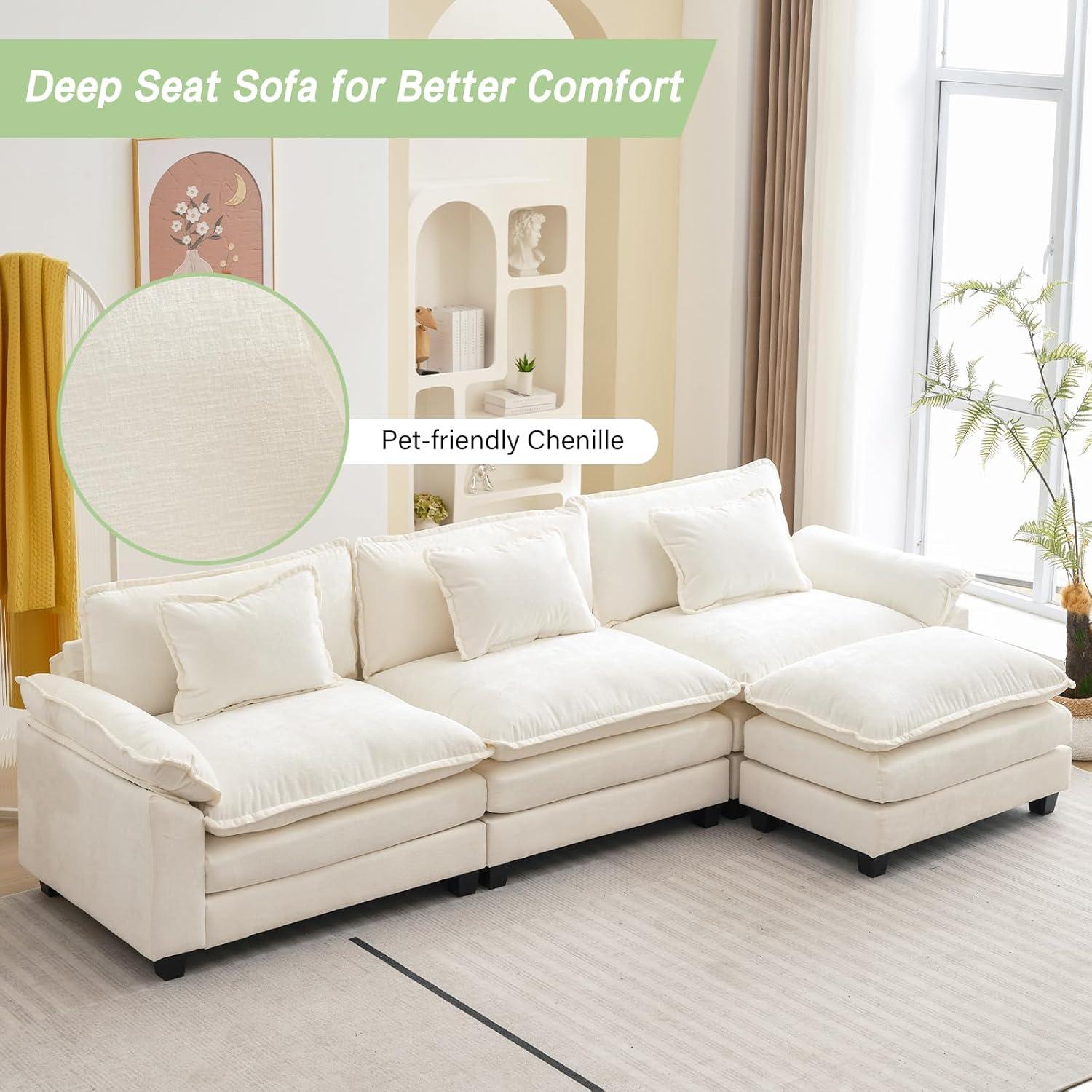 Carbaugh 154" Oversized U Shaped Sectional Sofa, Comfy Cloud Couch Deep Sectional Sofa with Ottomans for Living Room
