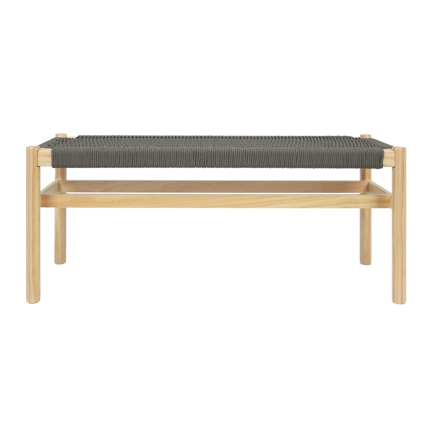 Storied Home Fernway Solid Wood and Woven Rope Entryway Bench Moss Green: Pine Frame, Cotton Upholstery