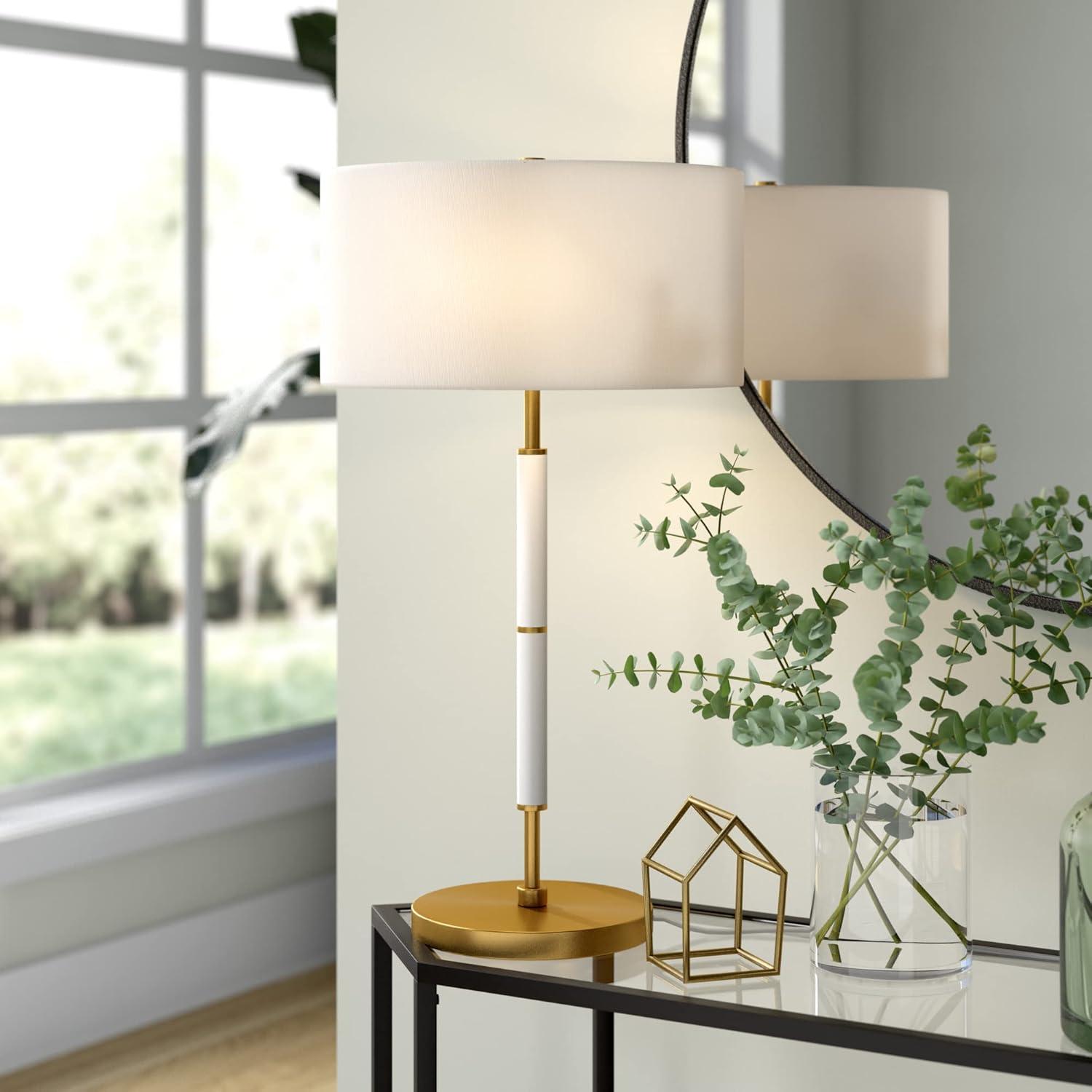 Matte White and Brass 25" 2-Light Table Lamp with Linen Shade