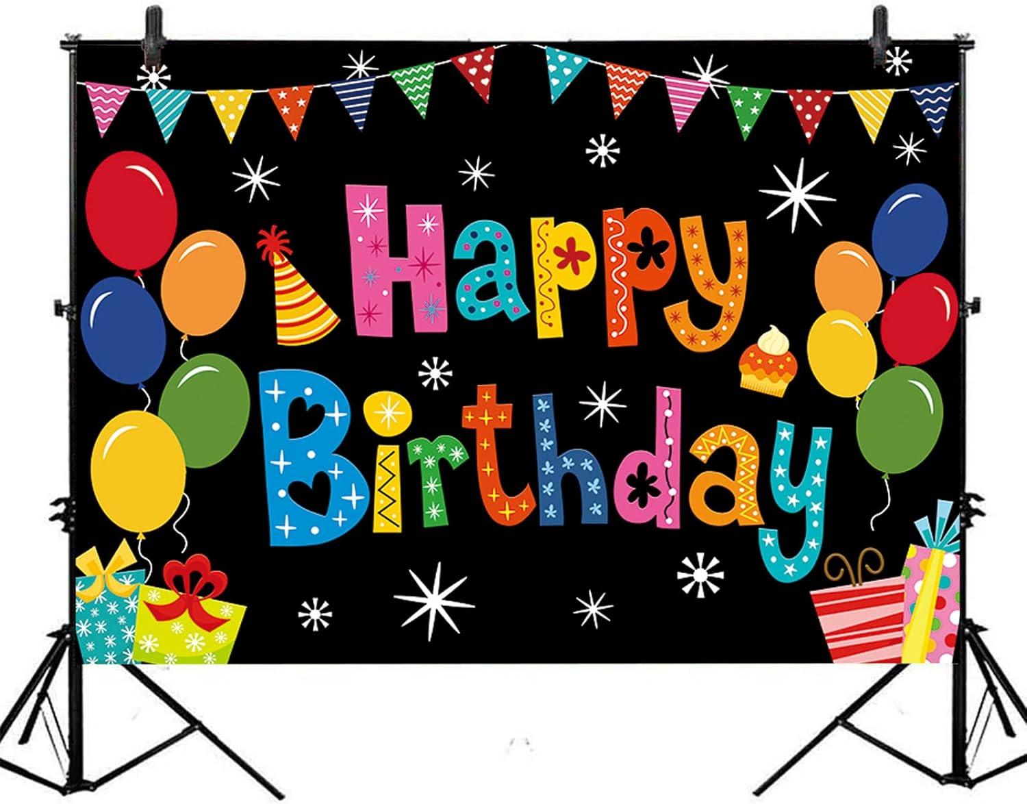 Happy Birthday Backdrop Banner Colorful Party Decor Large Yard Sign Background for Boys Girls Baby Shower Decorations Indoor Outdoor Photo Props Supplies 5x3ft