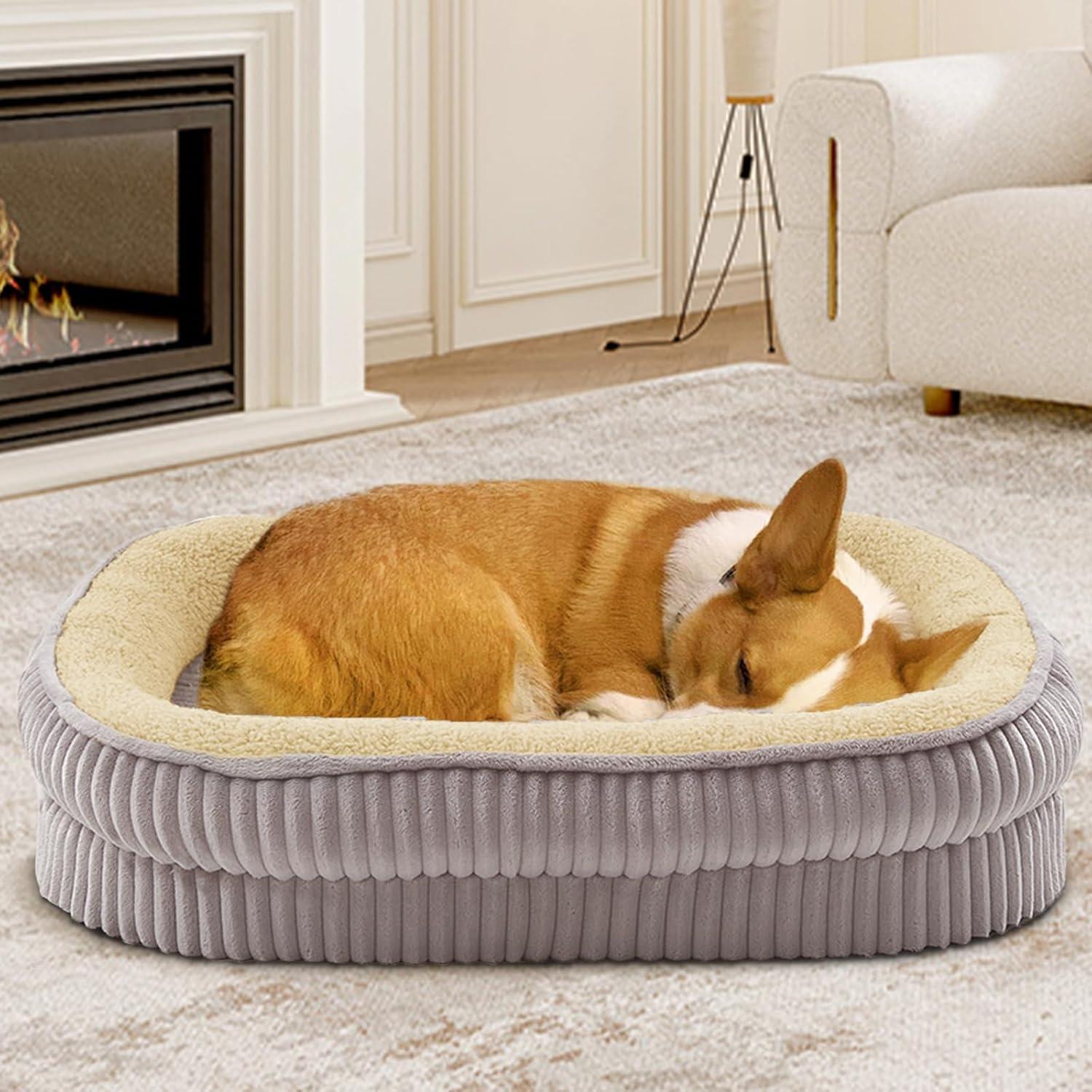 Dog Bed for Puppy, Oval Cat Beds, Pet Couch Bed with Four Sided Bolster