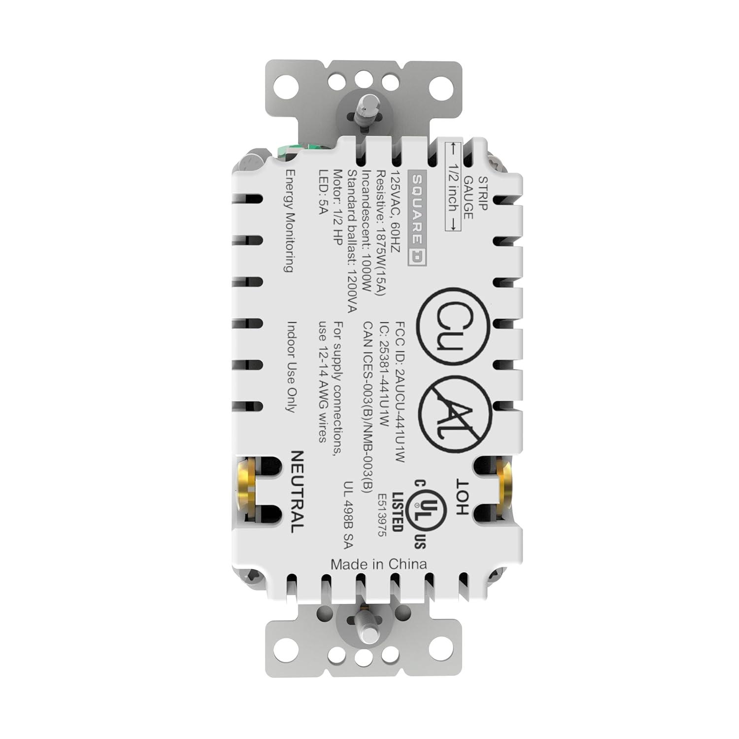 Square D by Schneider Electric X Series 15A 125V Wi-Fi Energy Monitoring Socket Outlet, Tamper Resistant, Needs Neutral Wire, Matter Certified, Compatible with Alexa, Google Home, Apple Home, Grey