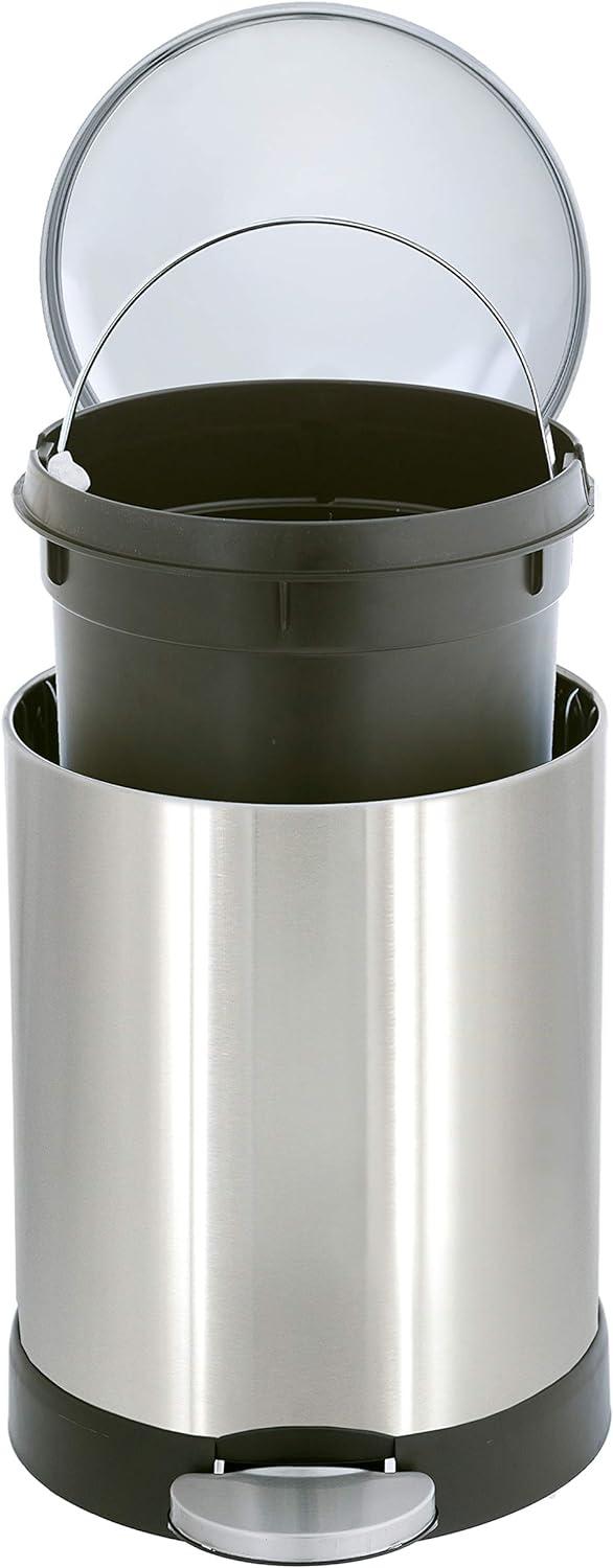 Compact Brushed Stainless Steel Pedal Trash Can with Soft Close Lid