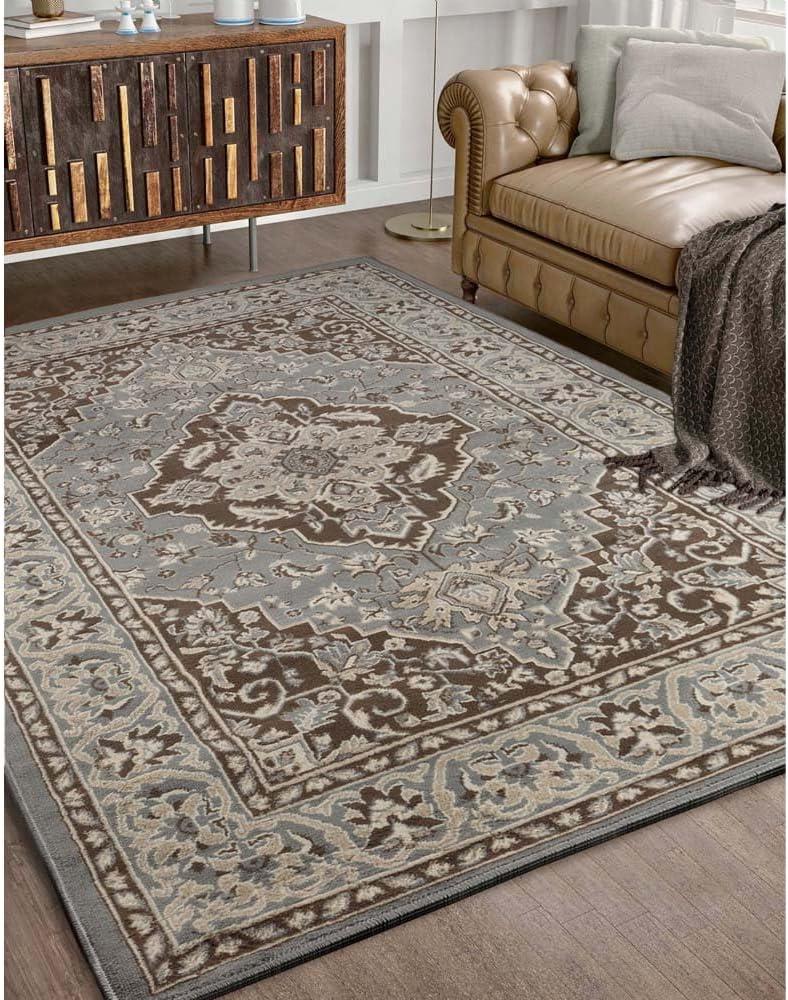 Elegant Gray Medallion 8' x 10' Synthetic Area Rug