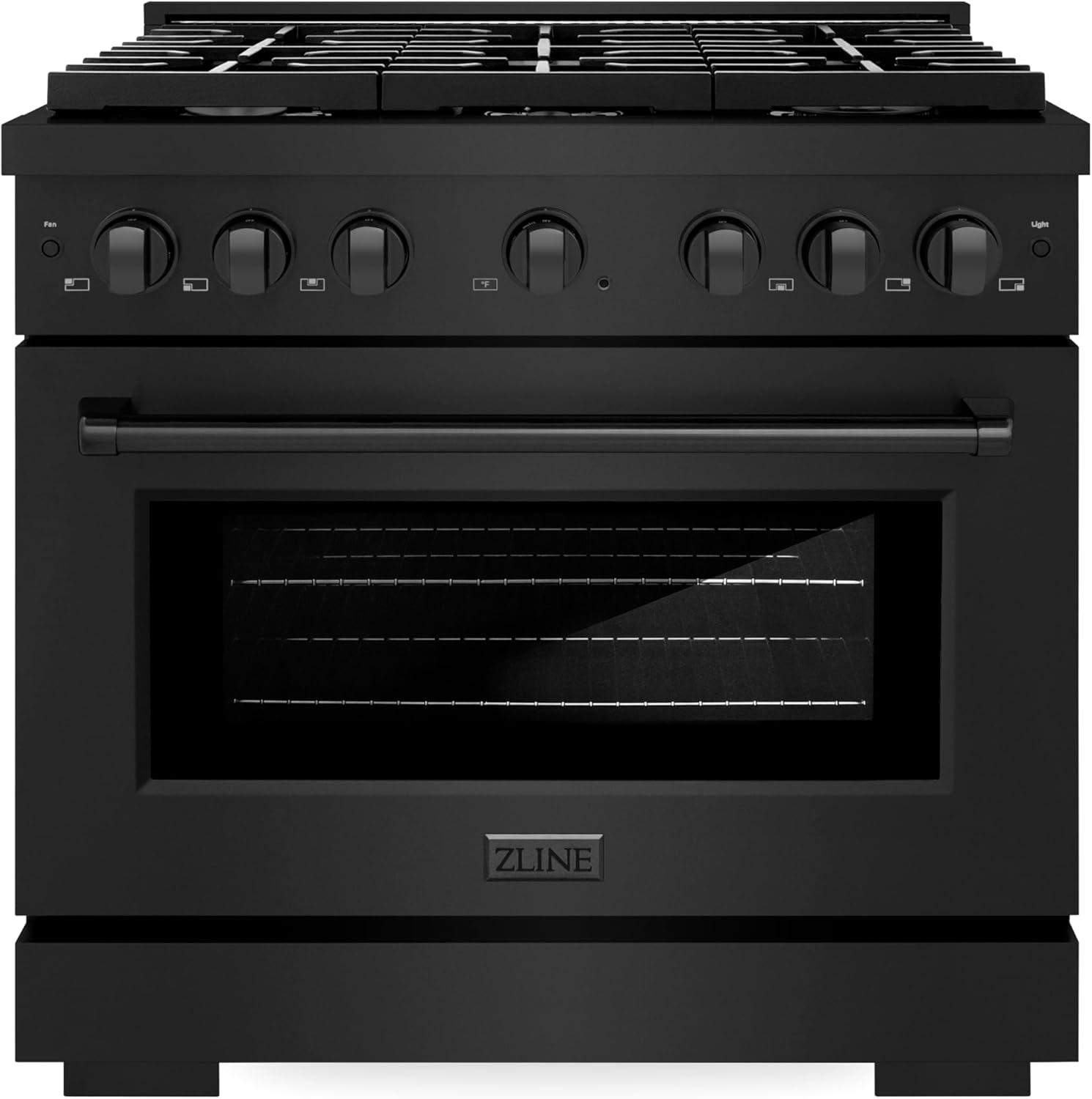 36" Black Stainless Steel Convection Gas Range with 6 Burners