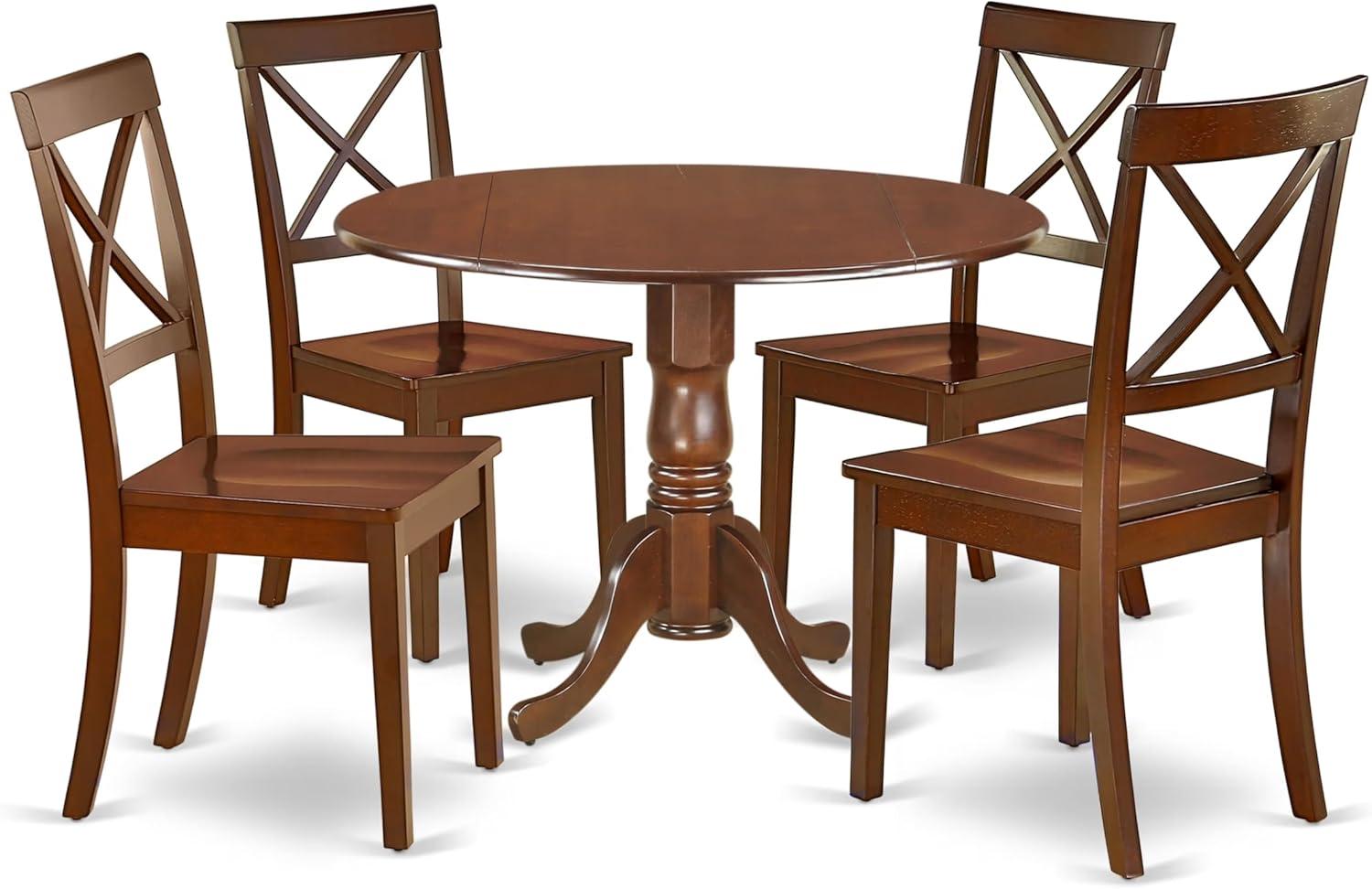 East West Furniture Dublin 5-piece Wood Dining Set with Round Table in Mahogany