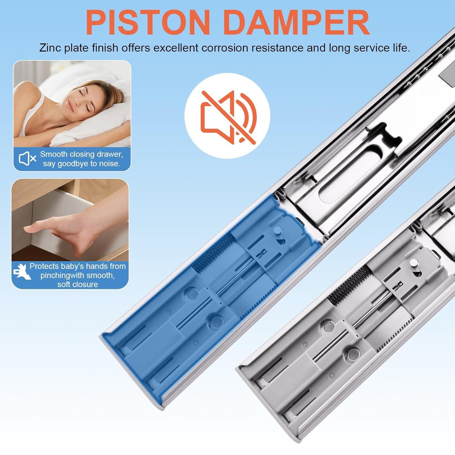 14 inch Drawer Slides 1 Pairs (2pcs) Soft Self Close Full Extension Ball Bearing Drawer Rails Side Mount Metal Dresser Runners for File Cabinet Trash Can Kitchen Wardrobe Glides 14" 100 LB Capacity