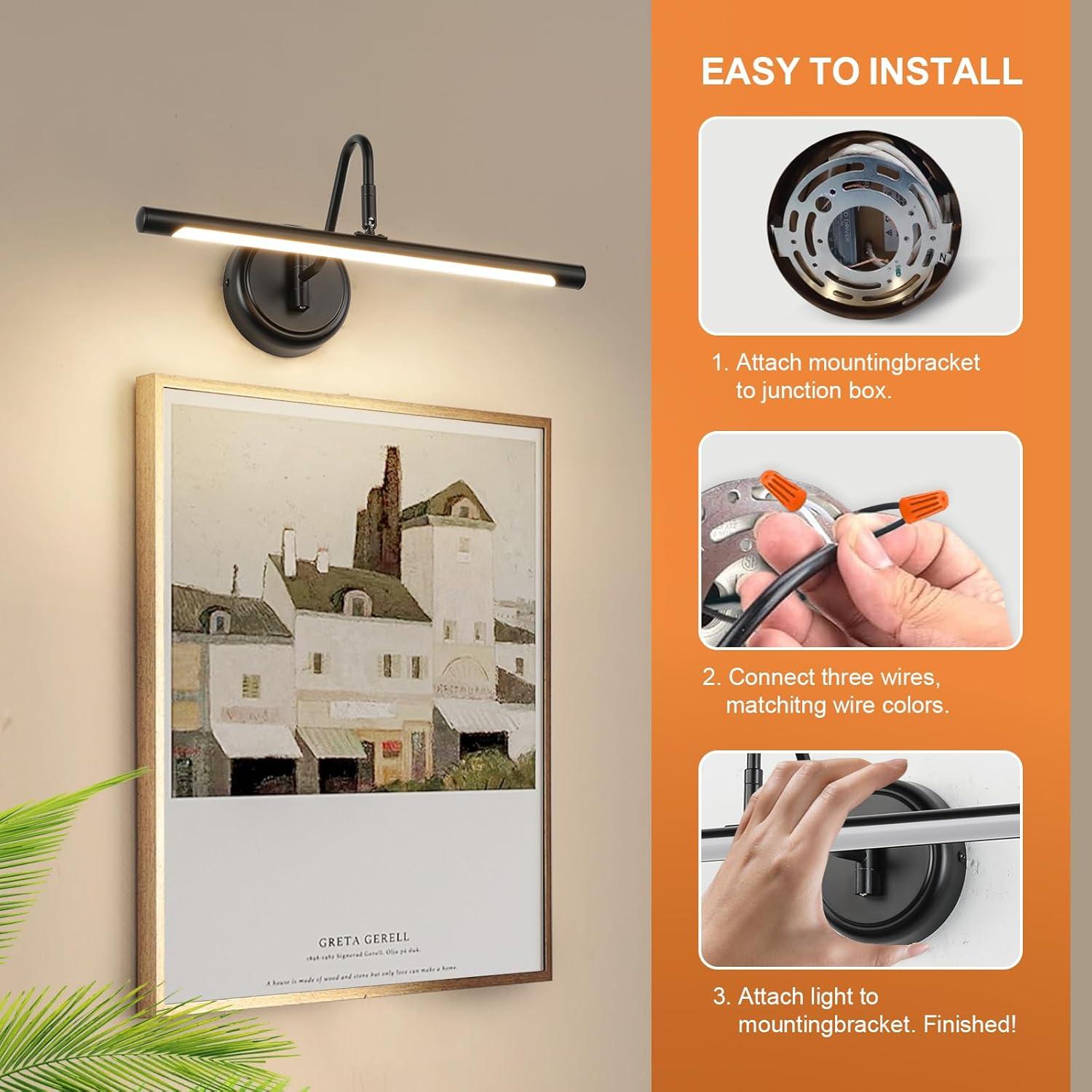 Matte Black Adjustable LED Picture Light with Swing Arm