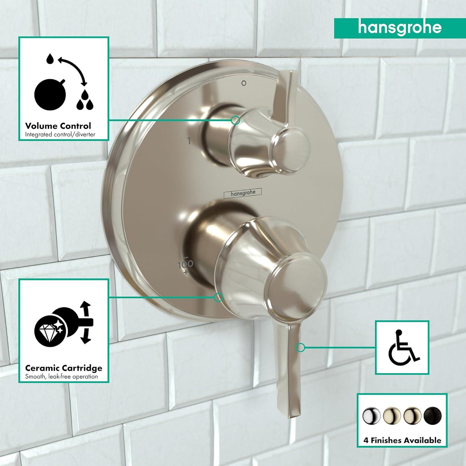 Hansgrohe Ecostat C Thermostatic Volume Control and Diverter Faucet Trim with Lever Handle 15753831