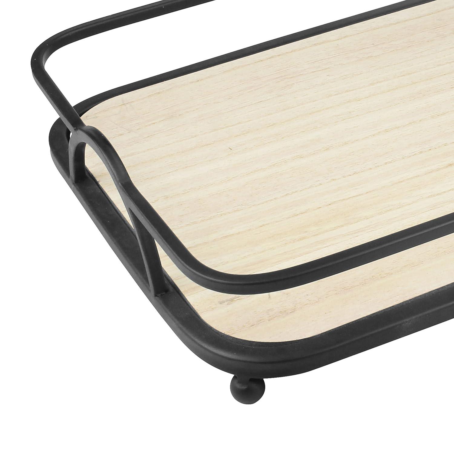 Stonebriar Solid Wood and Metal Decorative Tray Set, Black, 2 Pieces, 16.3" x 10.4"