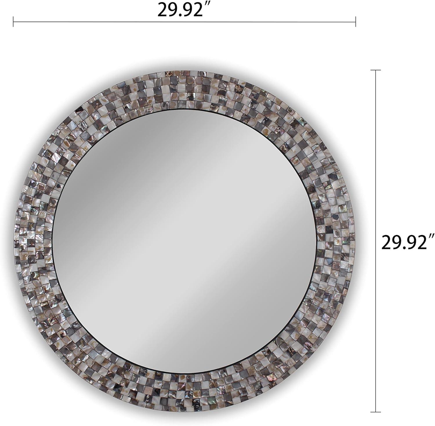 Chloe Lighting Reflection Vertical Hanging Seashell Finish Round Framed Wall Mirror 30`` Height