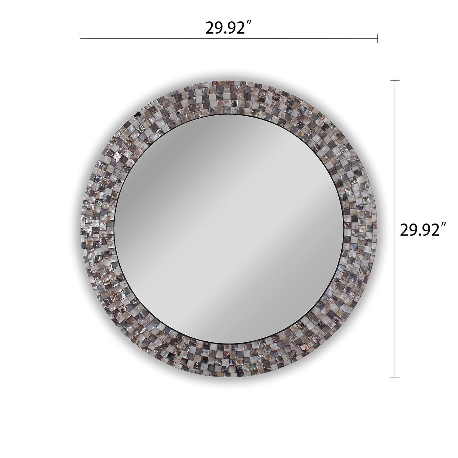 Chloe Lighting Reflection Vertical Hanging Seashell Finish Round Framed Wall Mirror 30`` Height