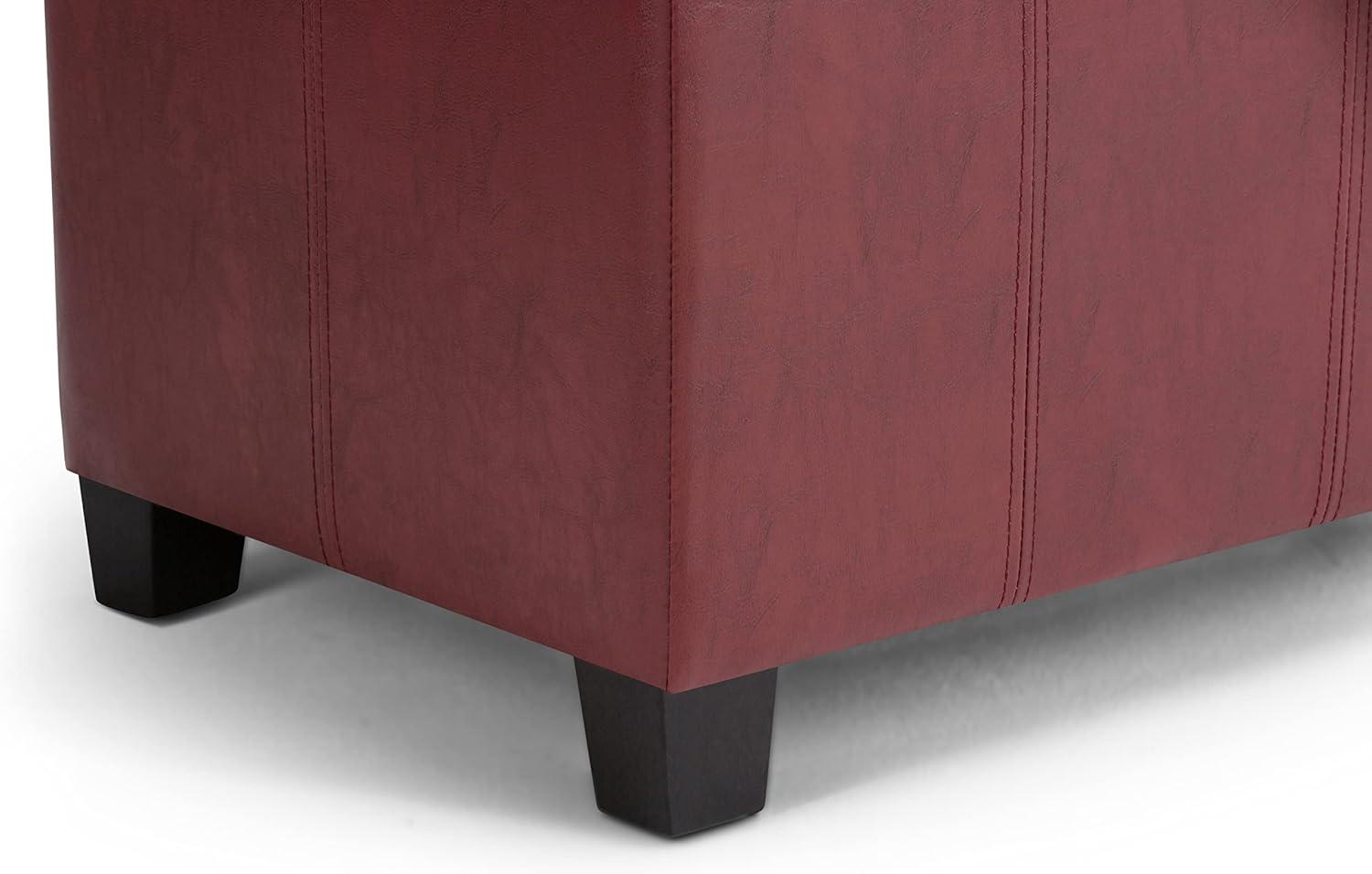 Simpli Home Dover Faux Leather Storage Bench in Radicchio Red