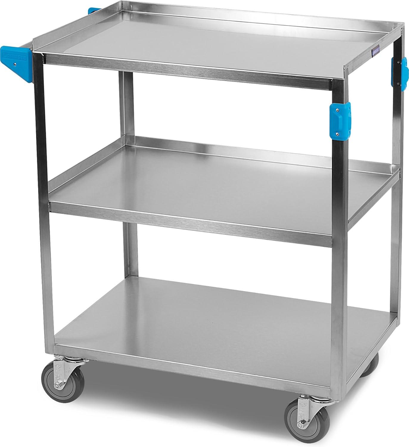 Stainless Steel 3-Shelf Utility Cart with Raised Edges, 300 lb Capacity