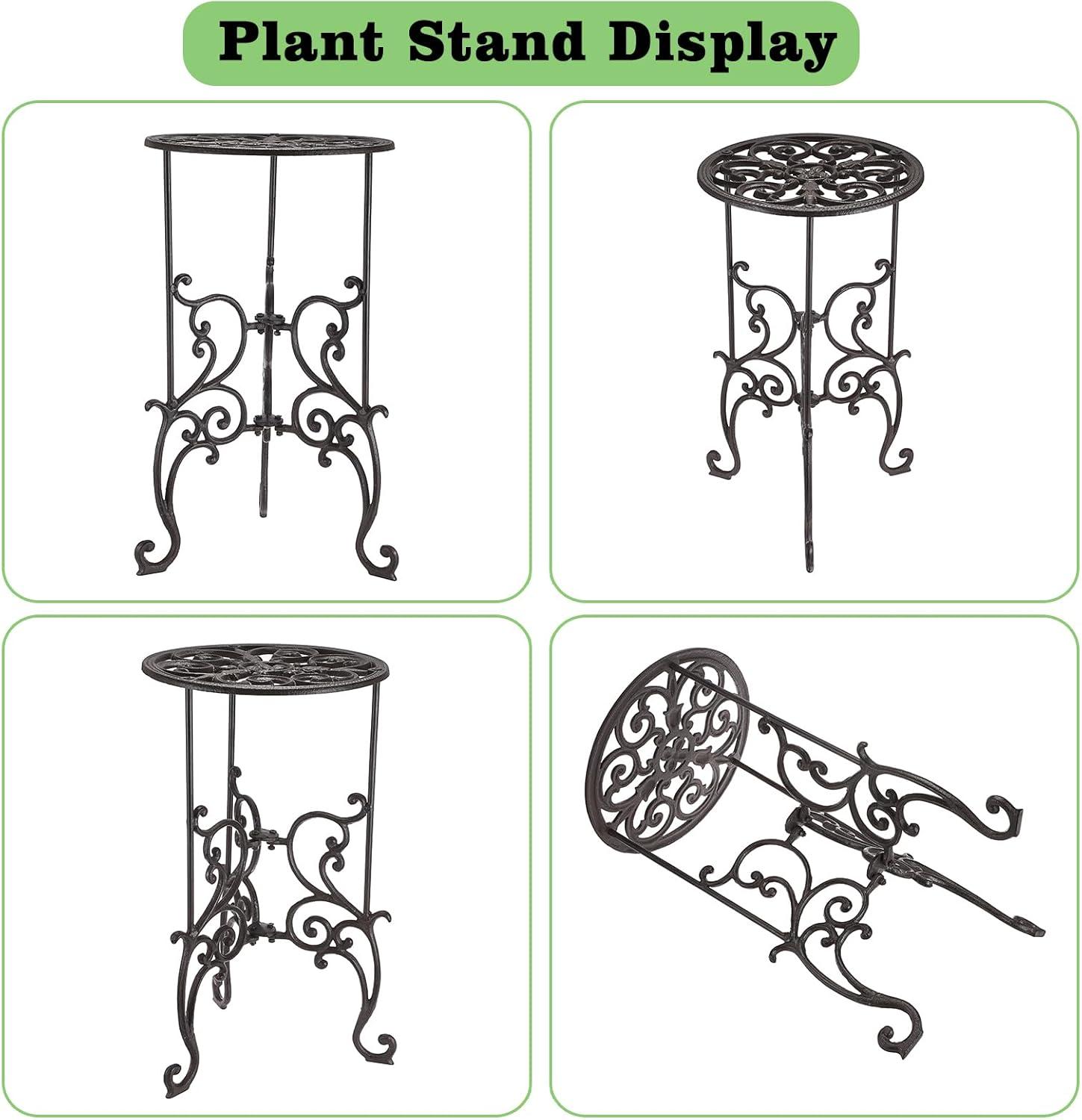 OwnMy Heavy Duty Cast Iron Plant Stand Indoor Outdoor Vintage Wrought Iron Round Flower Pot Holder Stand, 19.3" Tall Decorative Large Potted Plant Stand for Home Garden Patio