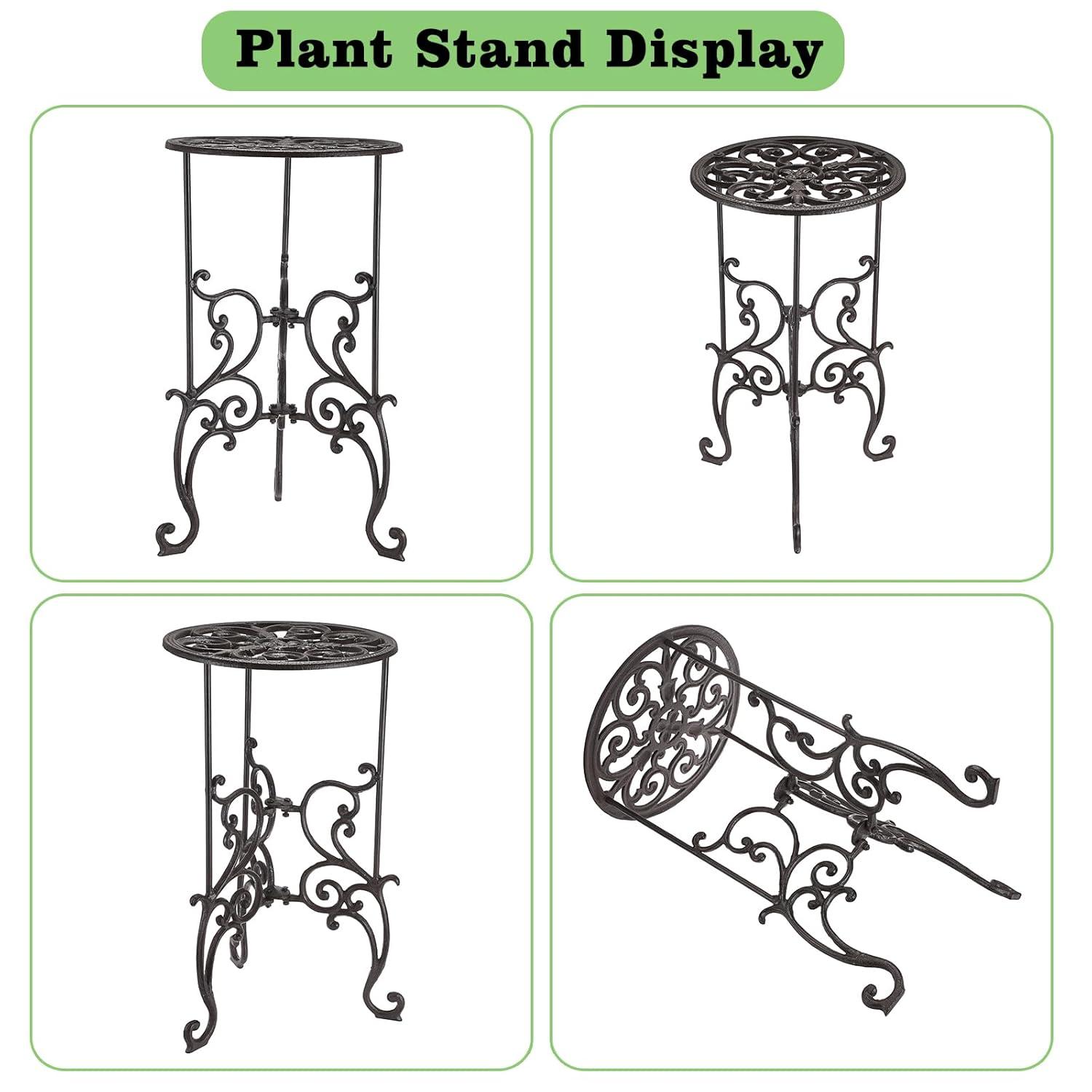 OwnMy Heavy Duty Cast Iron Plant Stand Indoor Outdoor Vintage Wrought Iron Round Flower Pot Holder Stand, 19.3" Tall Decorative Large Potted Plant Stand for Home Garden Patio