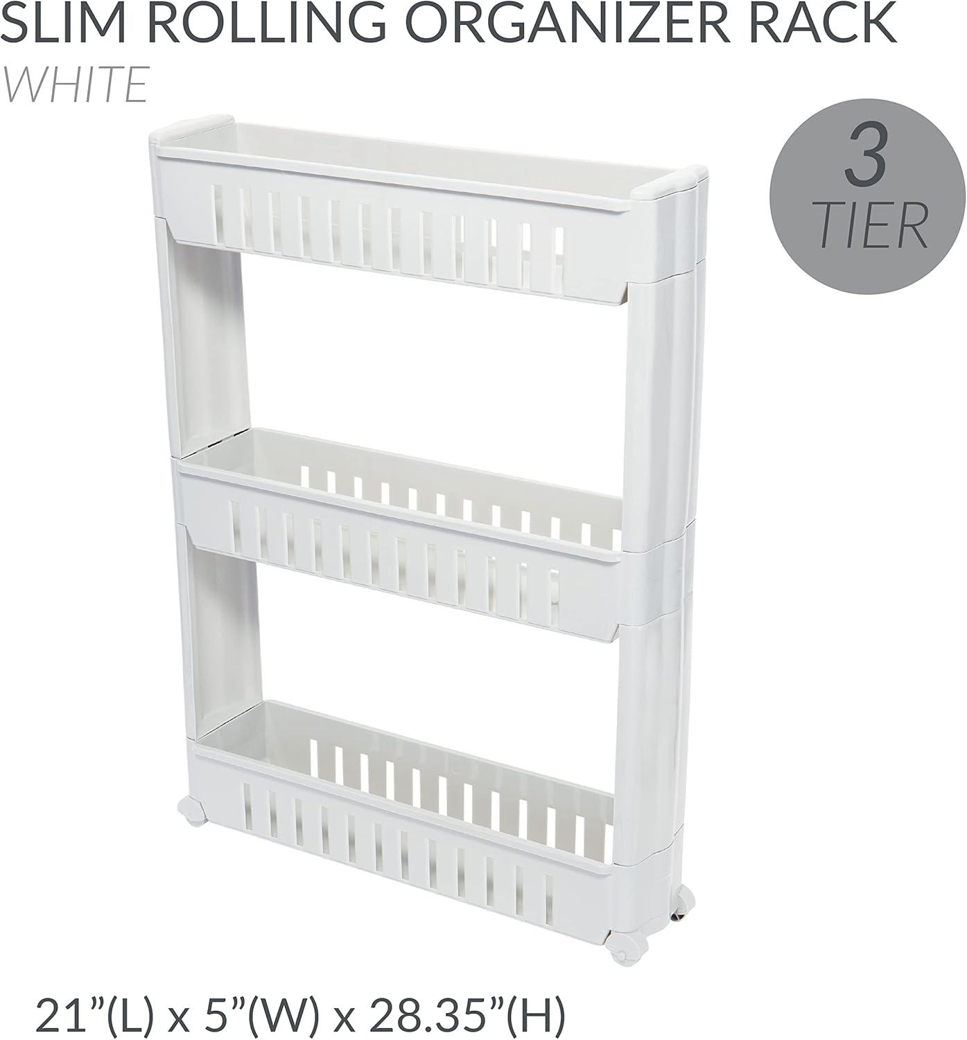 White Slim 3 Tier Slide Out Storage Cart