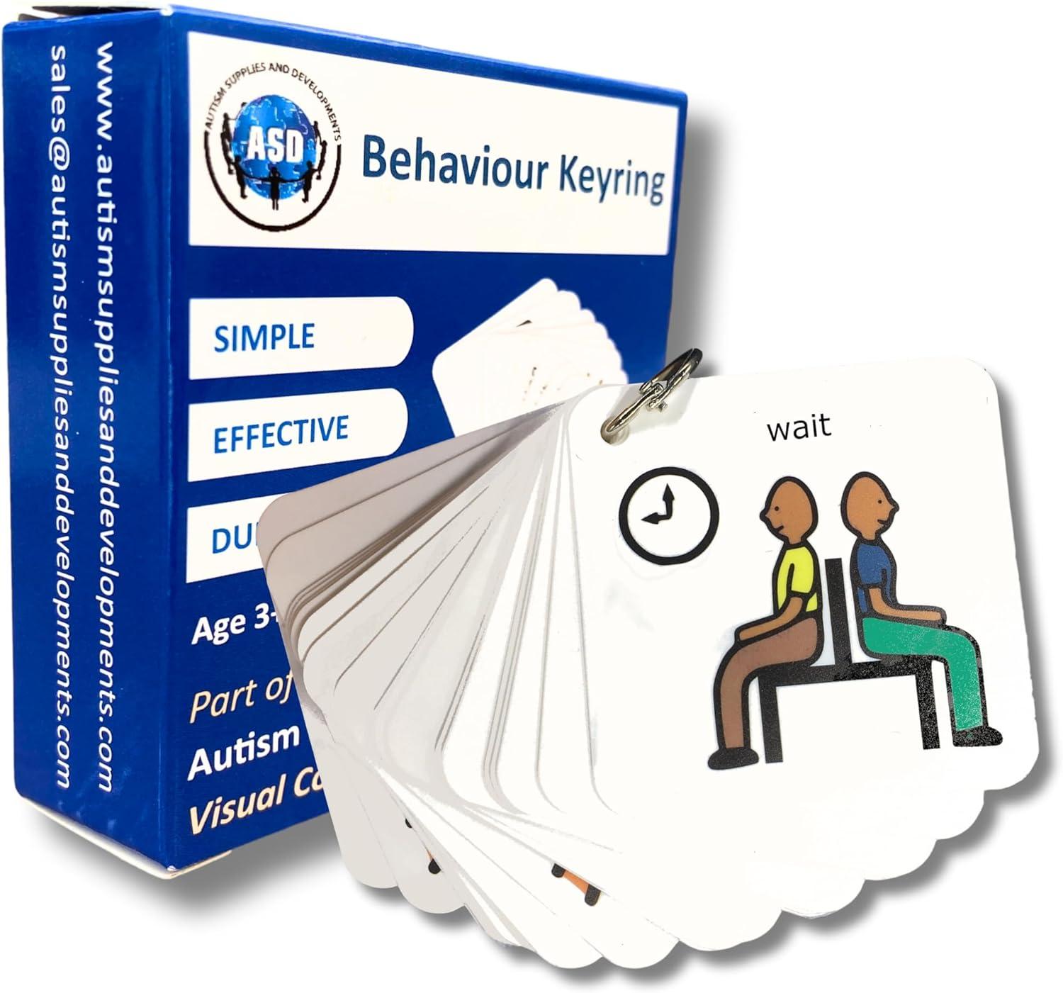 Behaviour Keyring – Visual Communication and Behaviour Management Tool Compatible with PECS Symbols and Boardmaker PCS Software (for ADHD, ASD, Autism, Kids, Children, Toddlers)
