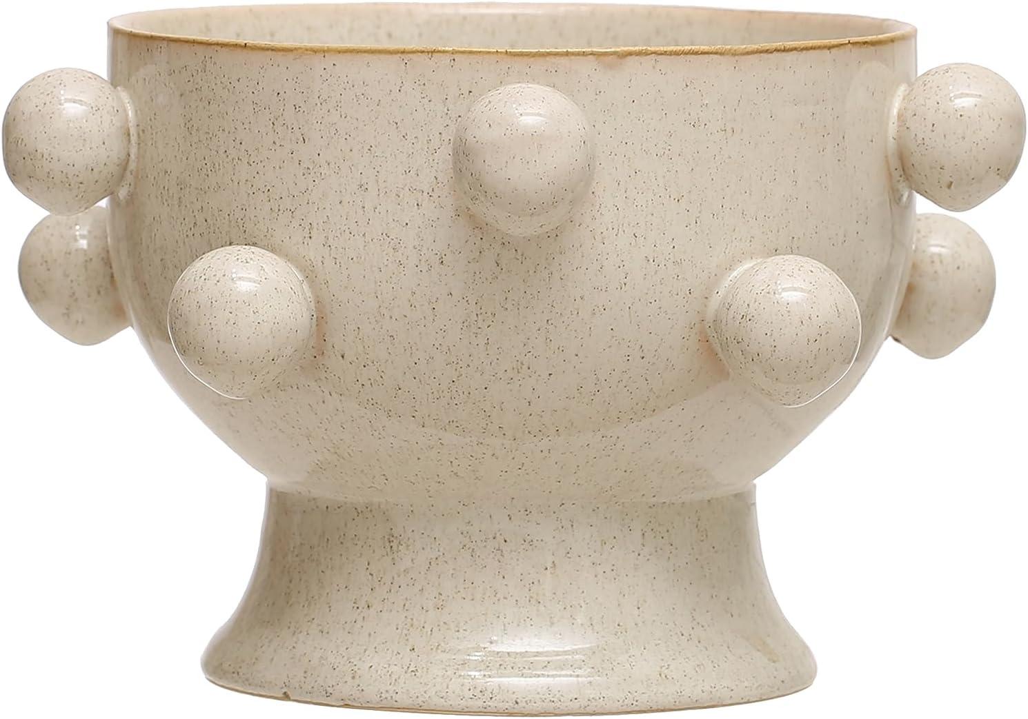 Speckled Cream Stoneware Planter with Orbs, 9 Inches