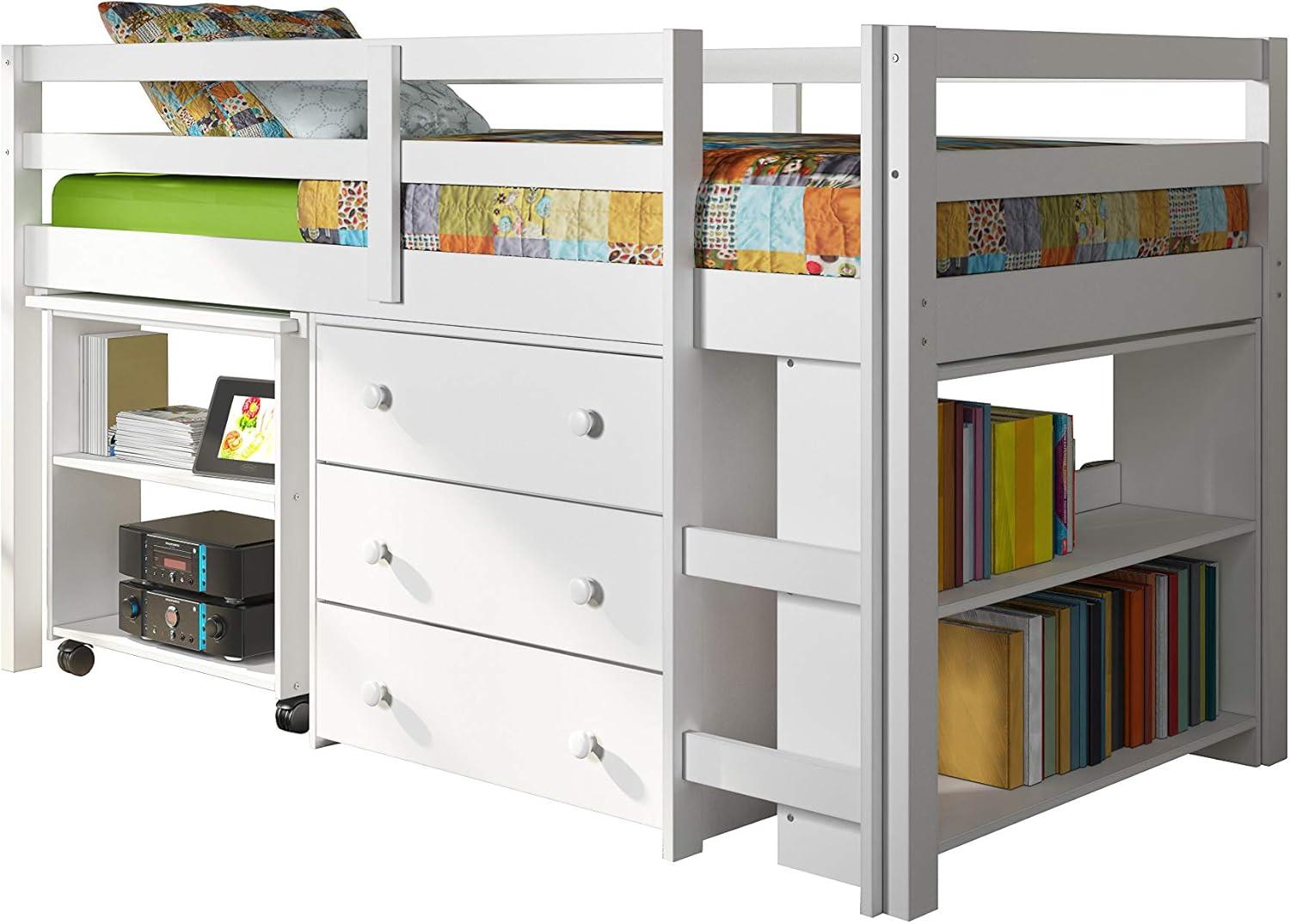 Donco Kids Study & Sleep Twin White Low Loft Bed