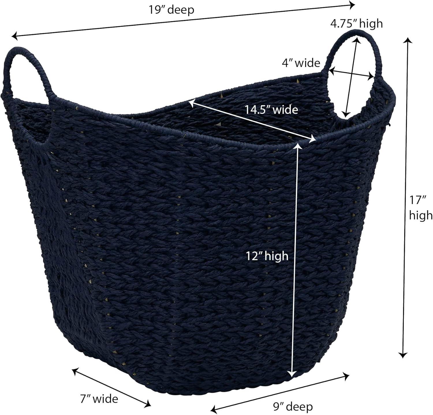 Dark Blue Handwoven Paper Rope Storage Basket with Handles