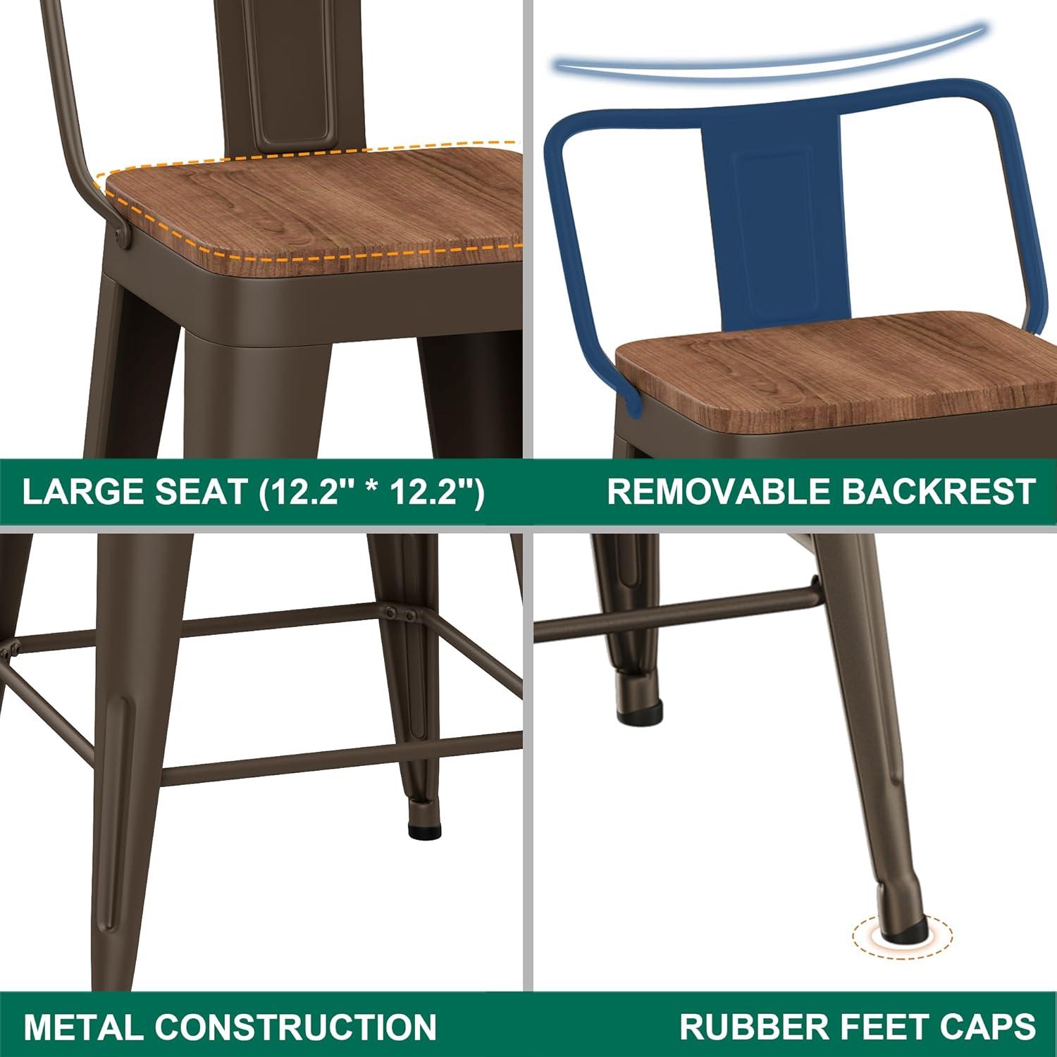 WENTMENT Metal Bar Stools Set of 4 Counter Height Rusty Barstools with Removable Back 30" Kitchen Bar Stools
