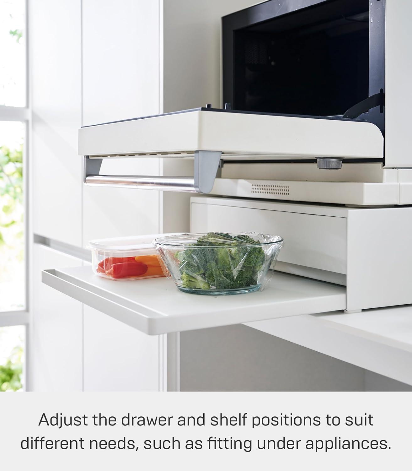 Yamazaki Home Countertop Drawer with Pull-Out Shelf, White, Steel, Supports 37 pounds