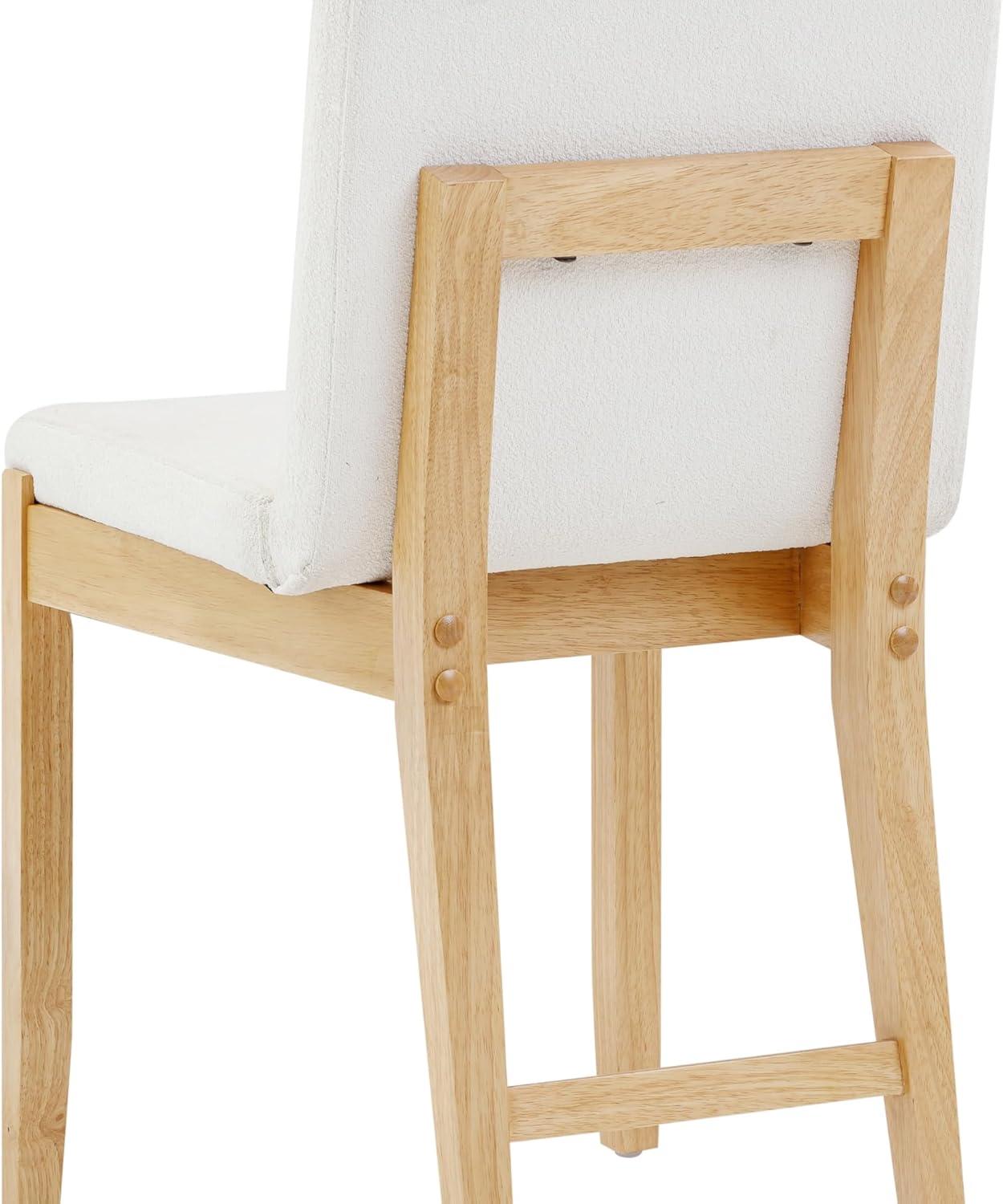 Cream Boucle Upholstered Dining Chair with Warm Pine Frame, Set of 4