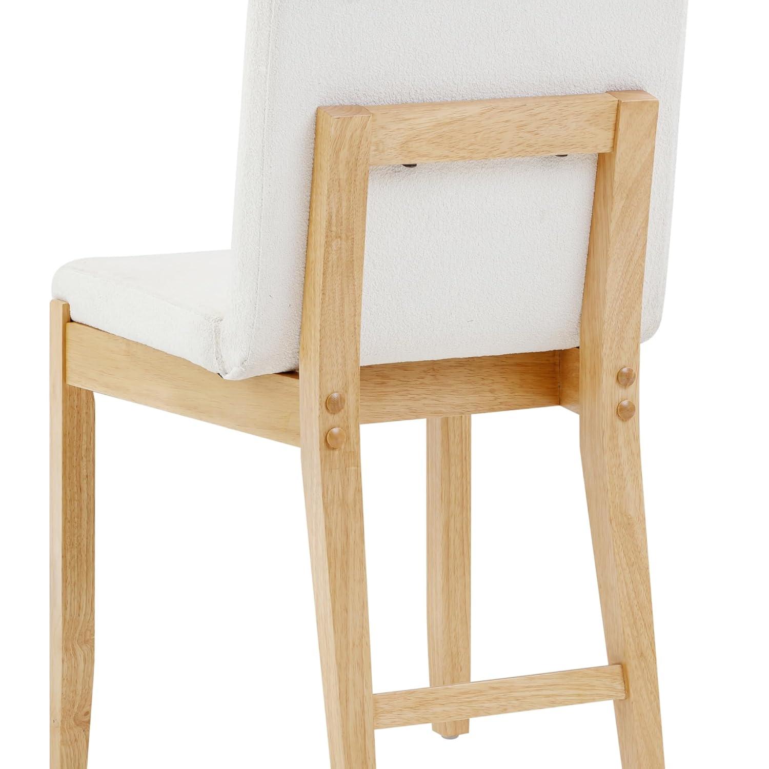 Nathan James Gracie Modern Upholstered Dining Room Chair with Cushion, Boucle Dining Chair with Solid Wood Frame, Cream Boucle/Warm Pine, Set of 4
