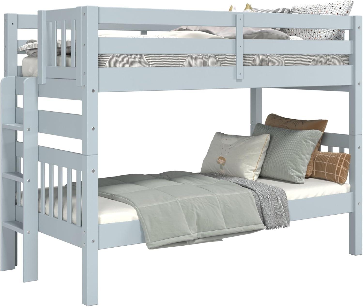 Bedz King Bunk Beds Twin over Twin Mission Style with End Ladder, Breezy Blue