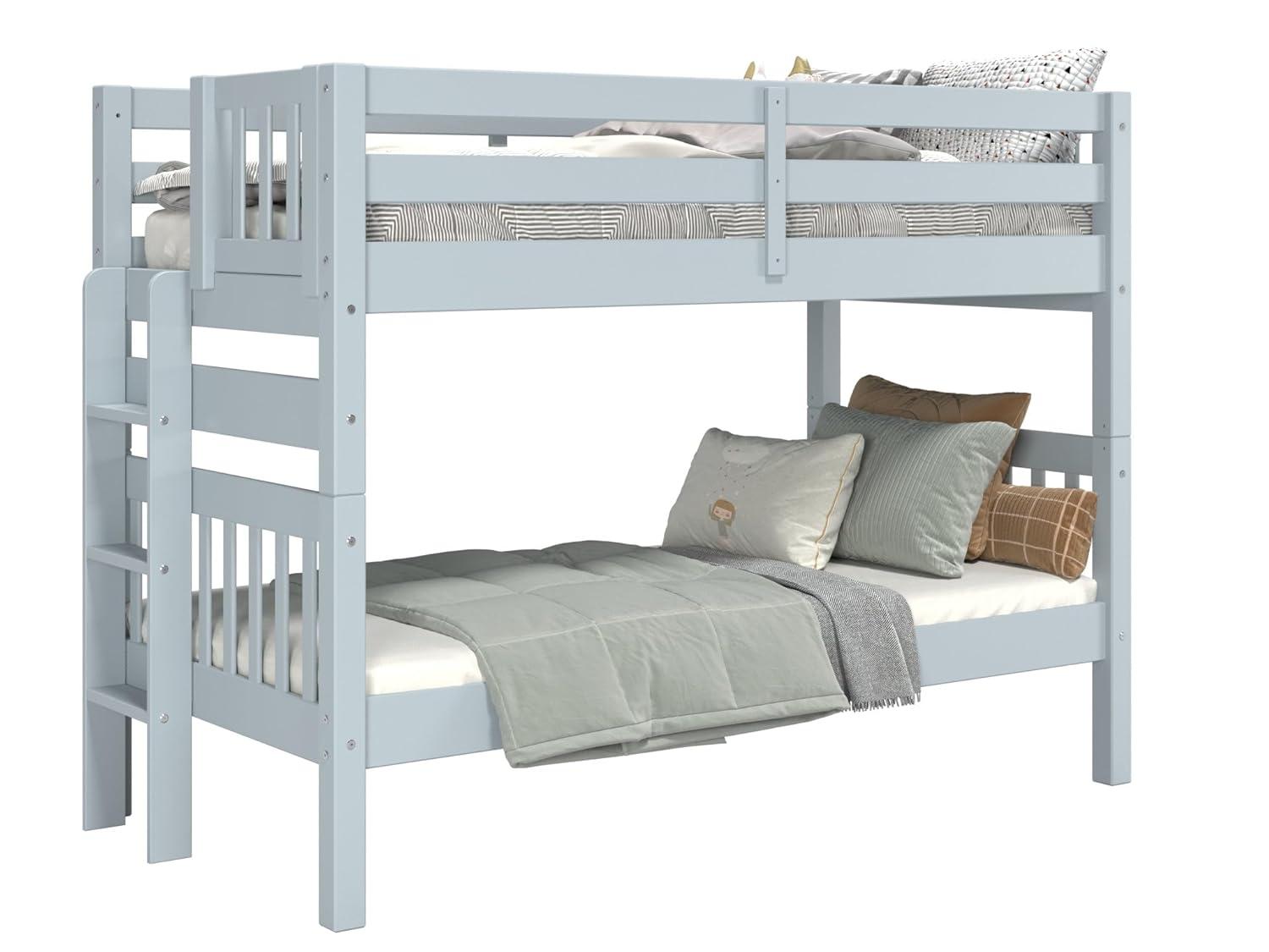 Bedz King Bunk Beds Twin over Twin Mission Style with End Ladder, Breezy Blue