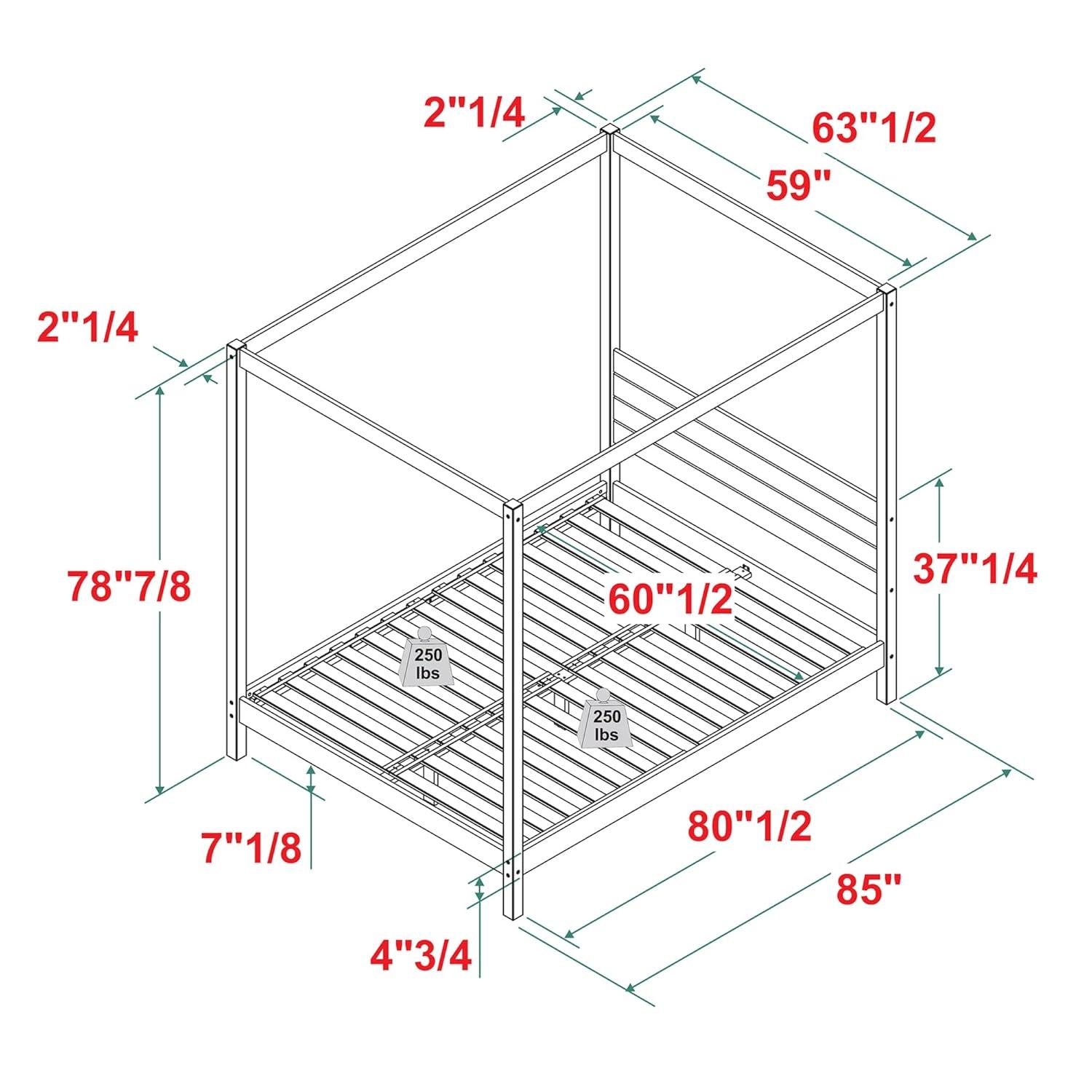 Walker Edison Minimalist Slatted Wood Queen Canopy Bedframe, Natural Pine