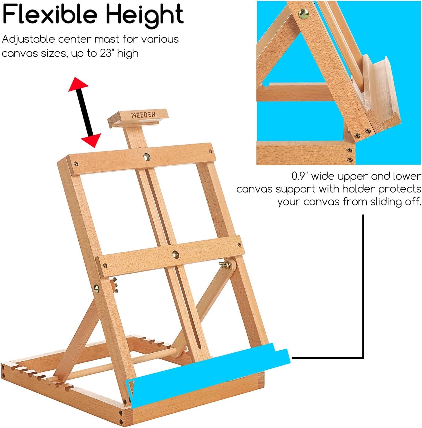 MEEDEN Heavy-Duty Tabletop Studio H-Frame Wooden Easel-Solid Beech Wood Adjustable Artists Desktop, Beginners & Teens- Holds Canvas Art up to 23" High