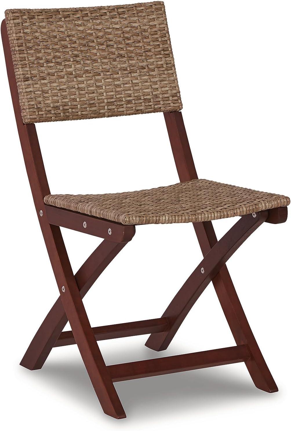 Signature Design by Ashley Safari Peak Casual Outdoor Eucalyptus Wood Folding Table and 2 Chairs with Locking Mechanism, Set of 3, Dark Brown