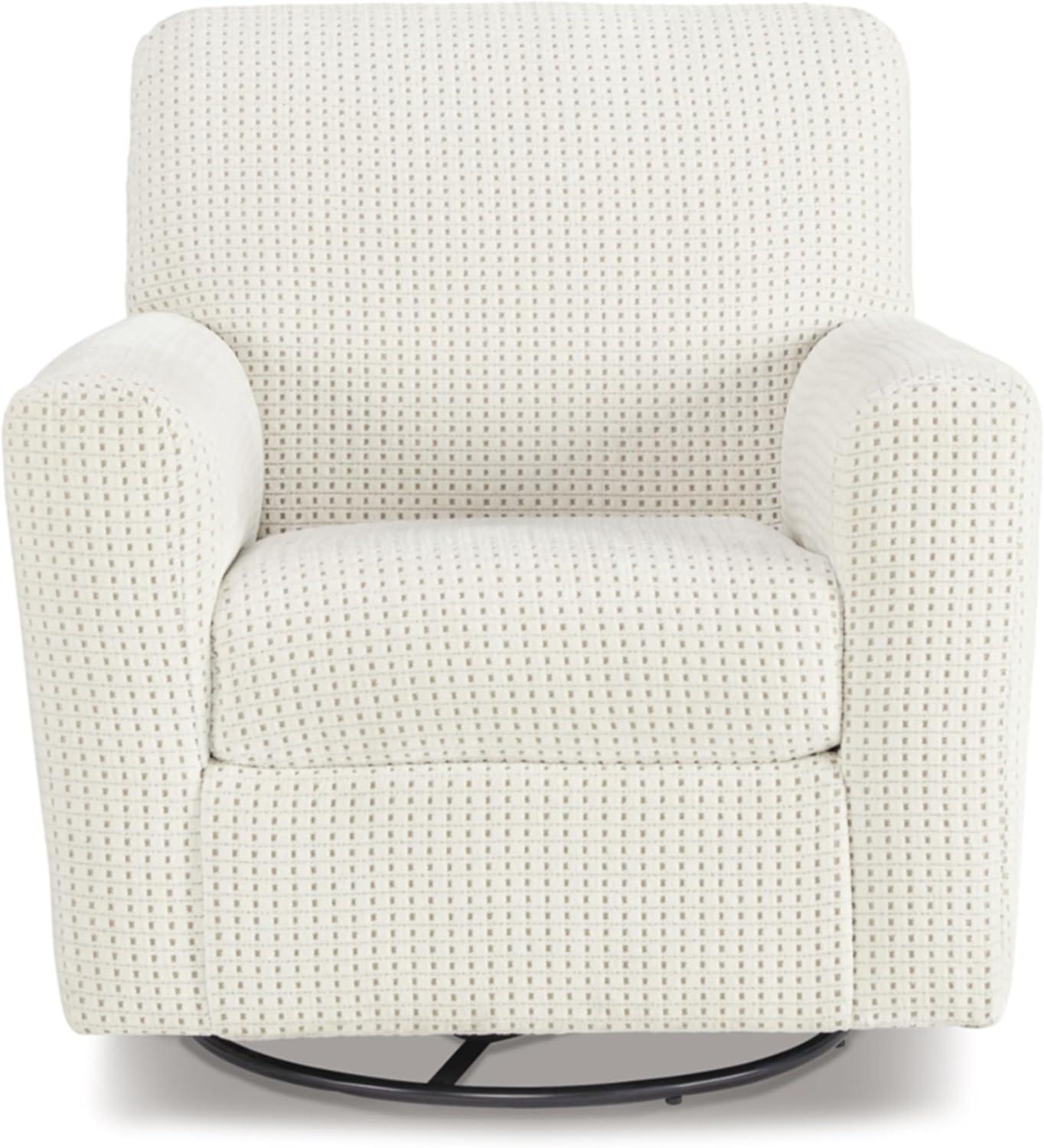 Ivory Polyester Swivel Glider Accent Chair