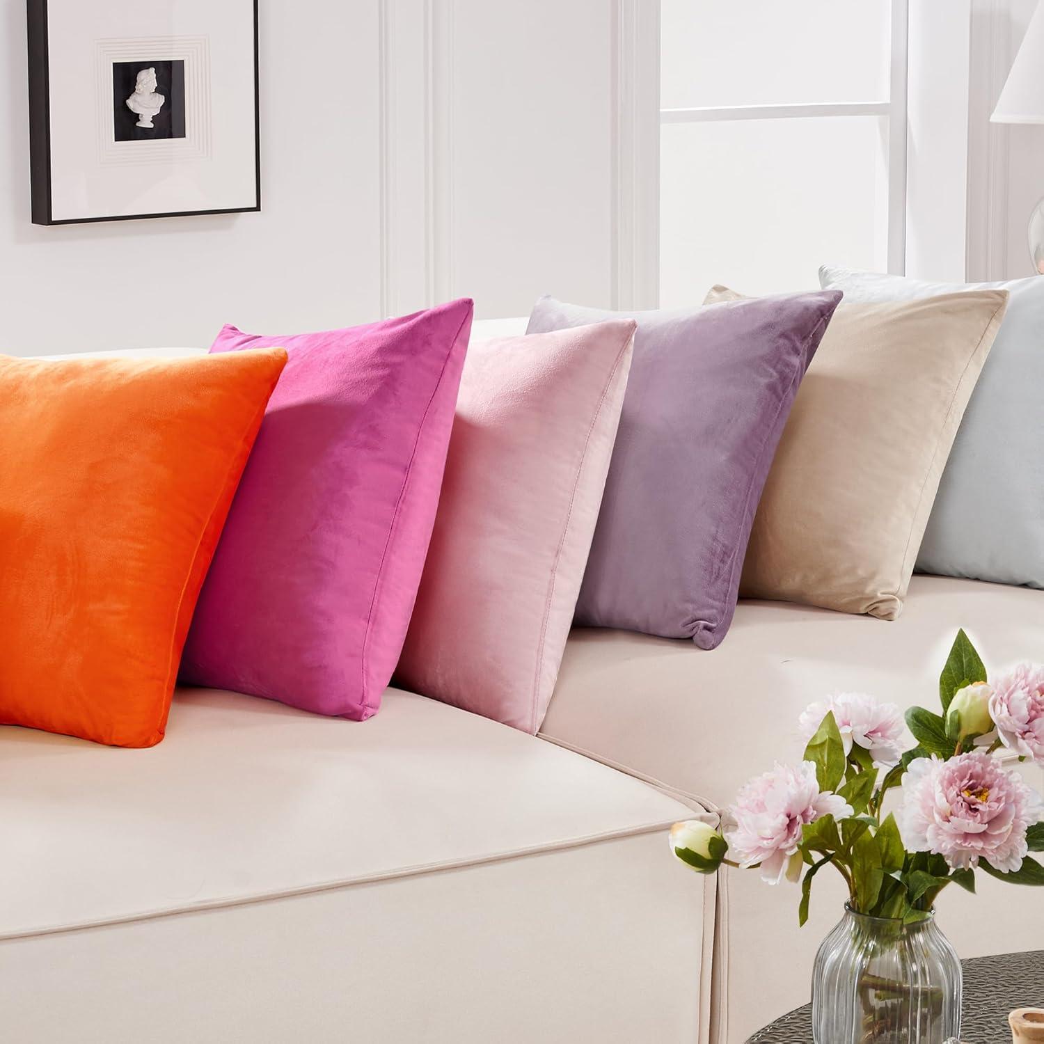 Deconovo Fundas de Almohada Decorativas Fundas de Almohada Fundas de Cojín de Terciopelo Funda de Almohada Naranja, 24"x 24", Naranja, Paquete de 2