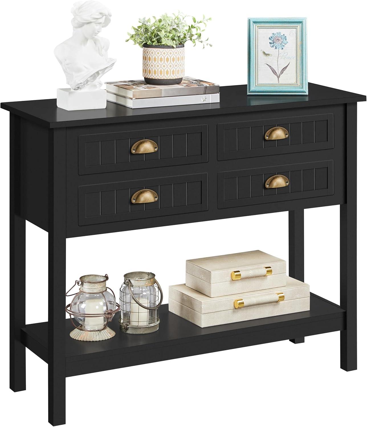 Console Table with 4 Drawers,Sofa Side Table with Open Storage Shelf, Entryway Table for Living Room
