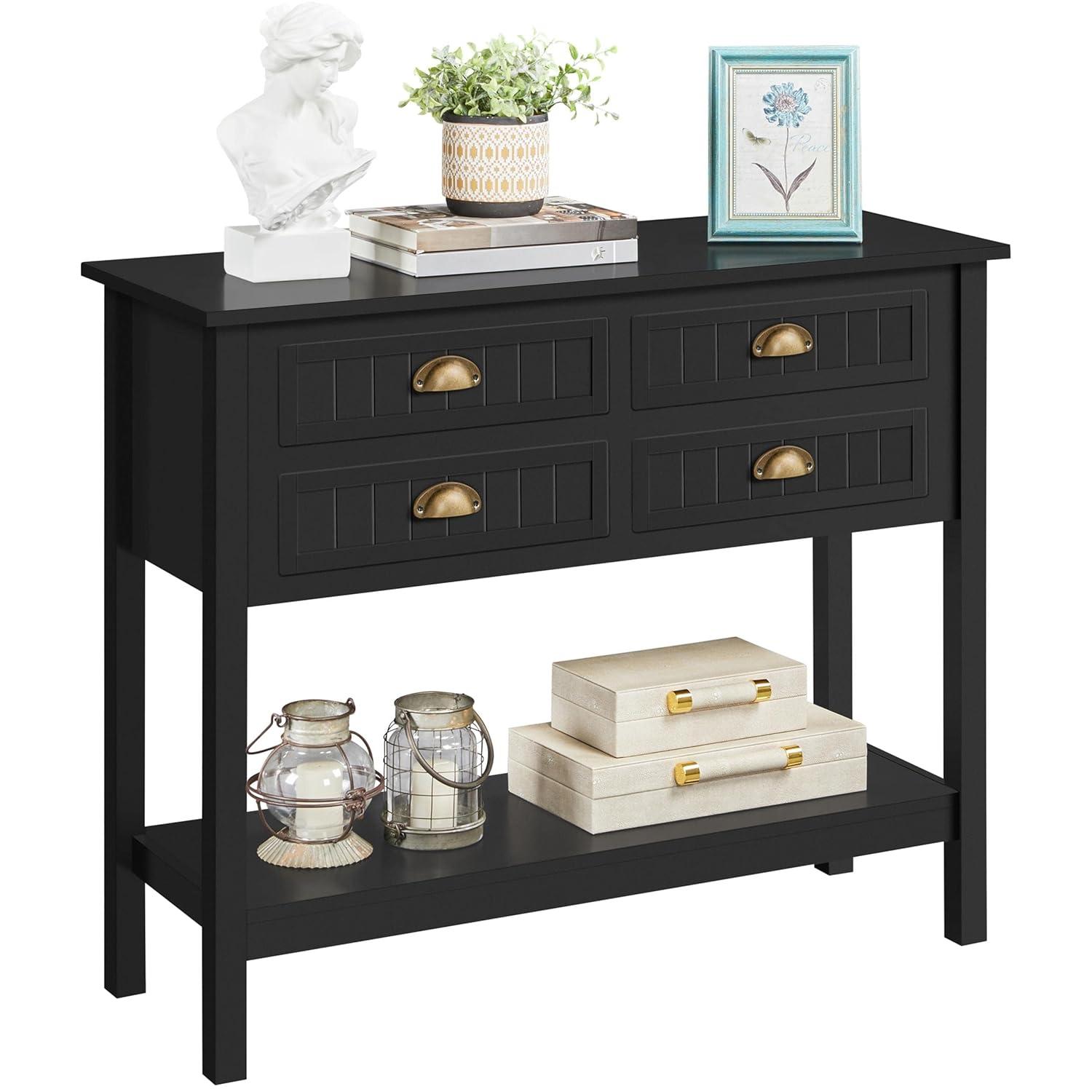 Console Table with 4 Drawers,Sofa Side Table with Open Storage Shelf, Entryway Table for Living Room