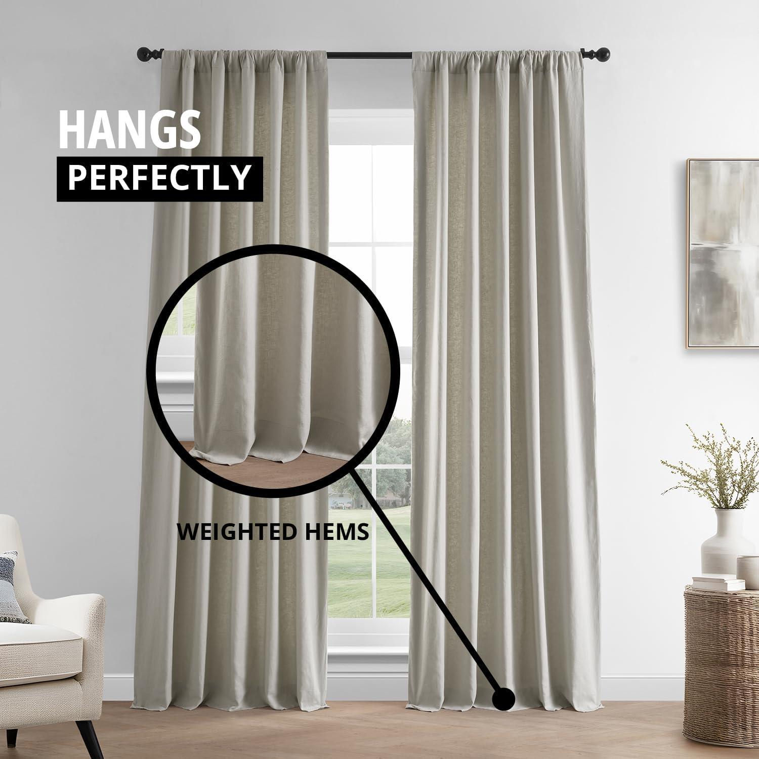 Exclusive Fabrics  French Linen Room Darkening Curtains Panel - Elegant luxurious Drapes (1 Panel) Fresh Khaki 50 X 96 96 Inches