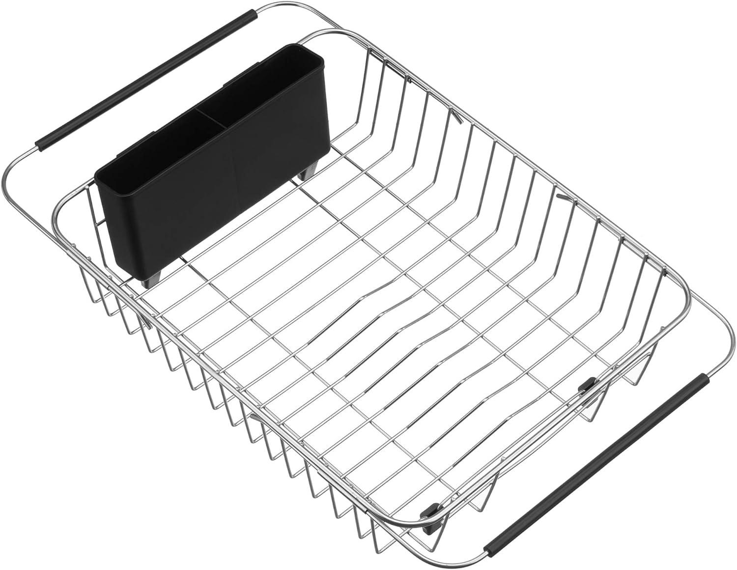 Expandable Stainless Steel Dish Drying Rack with Utensil Cup